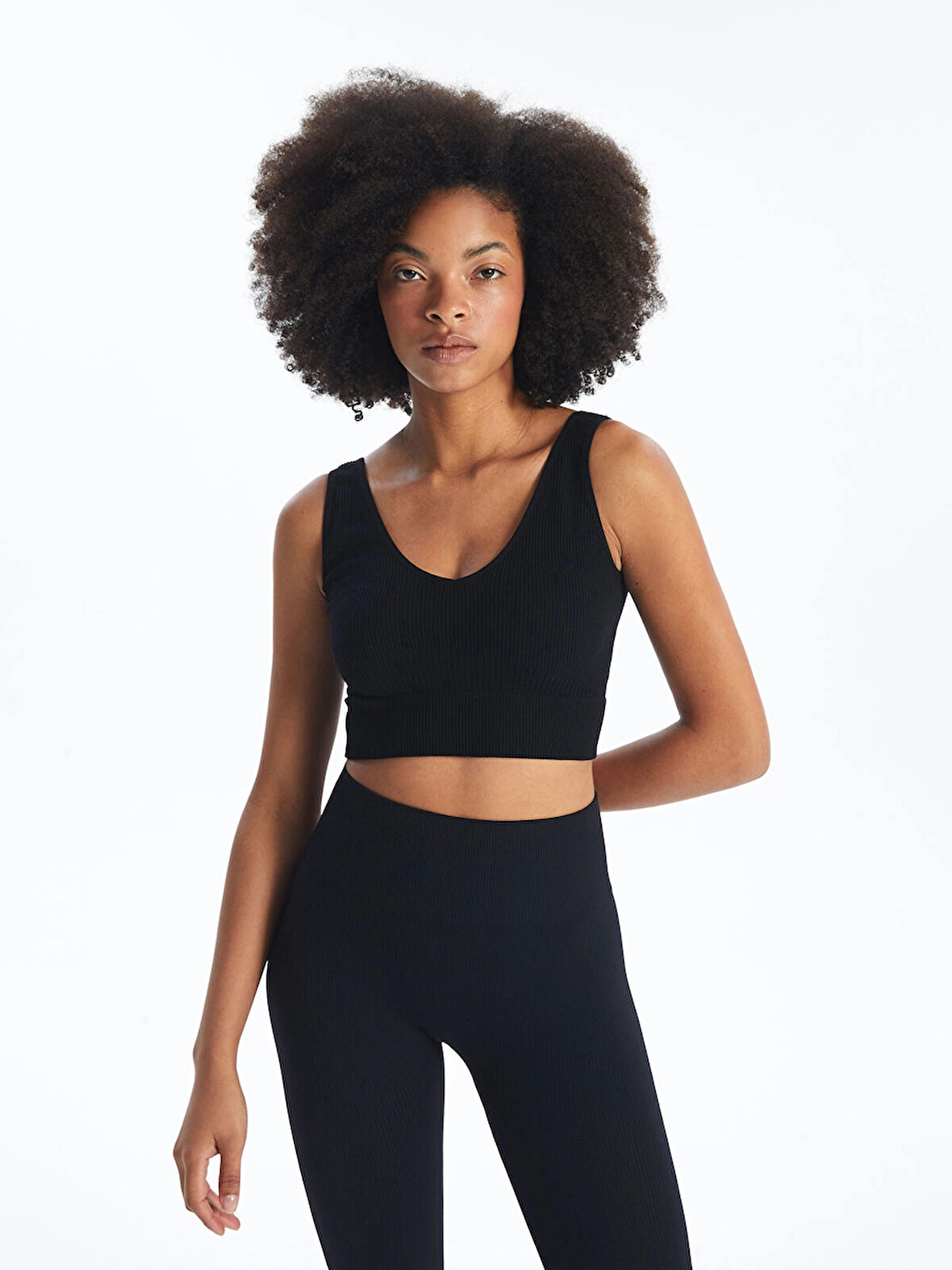 XSIDE ACTIVE SİYAH V Yaka Düz Seamless Kadın Spor Büstiyer