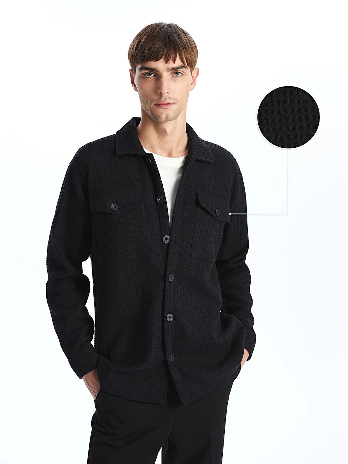 LCW Vision Siyah Regular Fit Uzun Kollu Erkek Gömlek Ceket