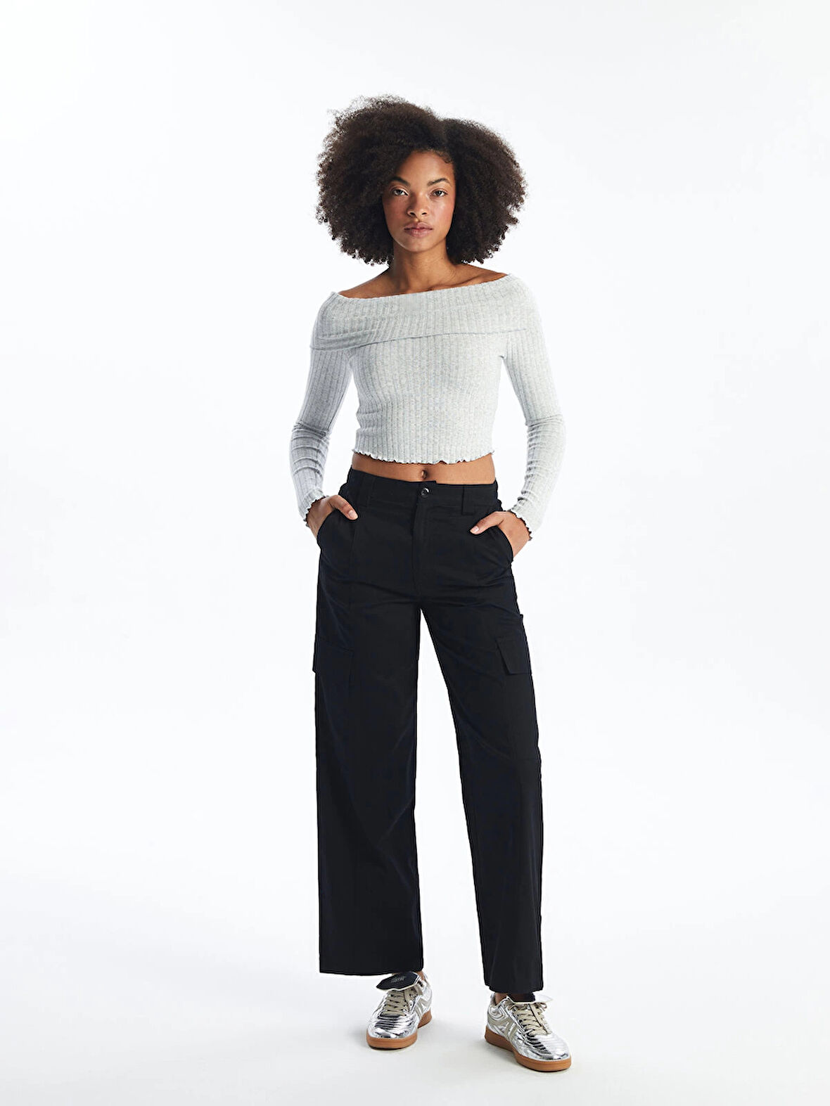 XSIDE Siyah Standart Fit Kadın Kargo Pantolon