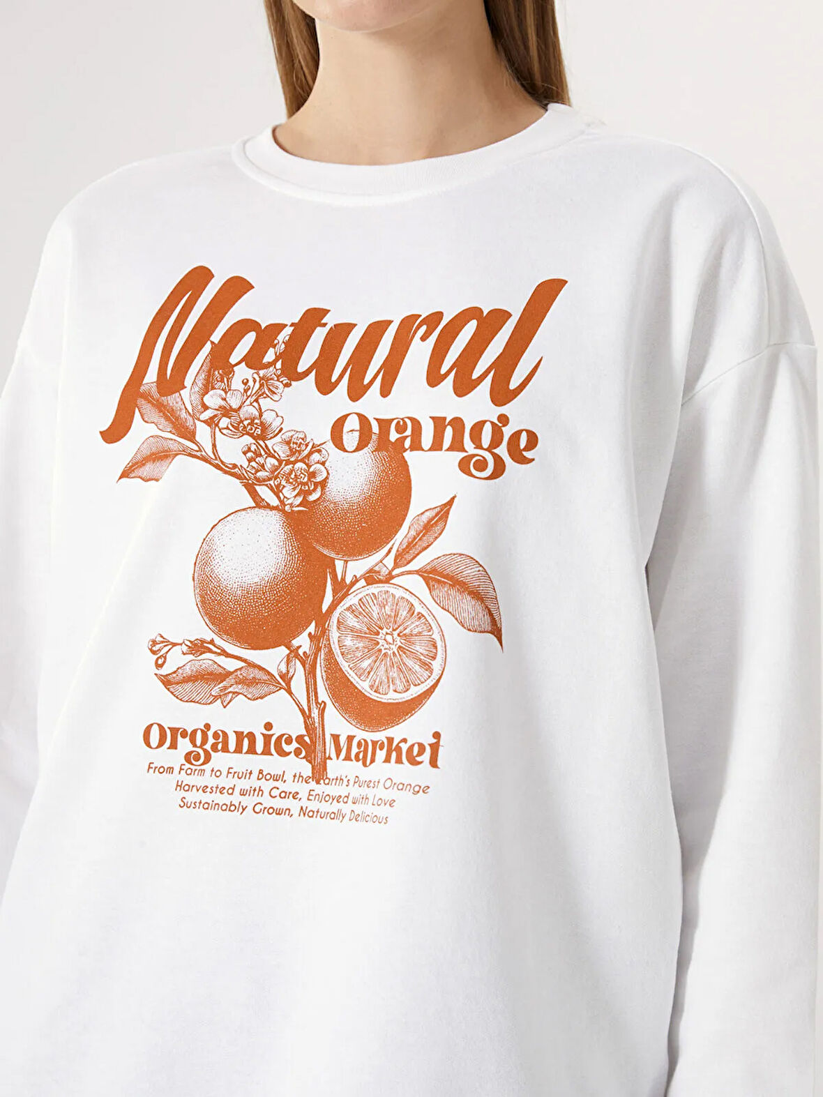 Bisiklet Yaka Baskılı Oversize Kadın Sweatshirt_W4LC18Z8-Q6K_8684146087099_S