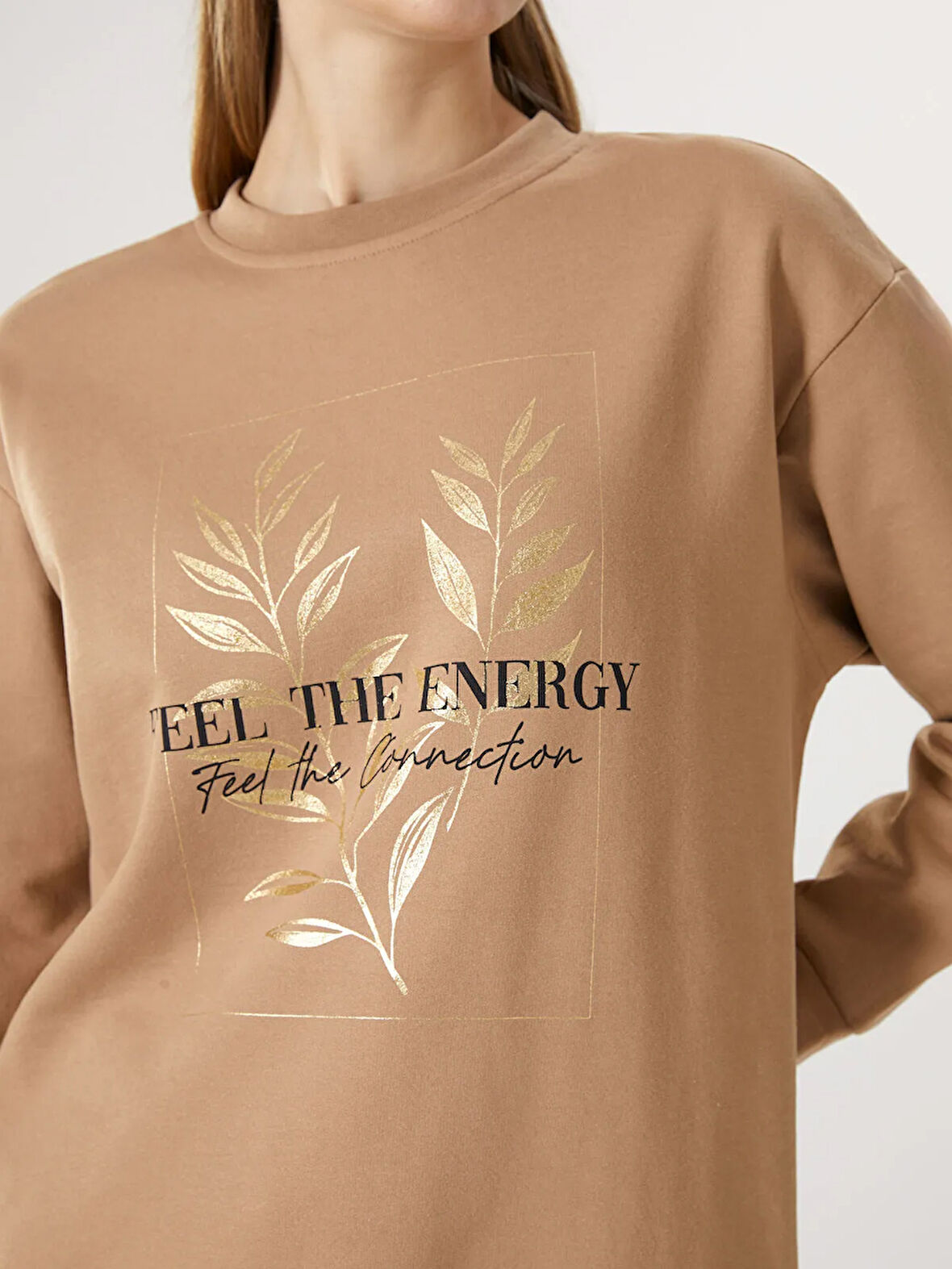 Bisiklet Yaka Baskılı Oversize Kadın Kalın Sweatshirt_W4LC06Z8-R3D_8684146105151_M