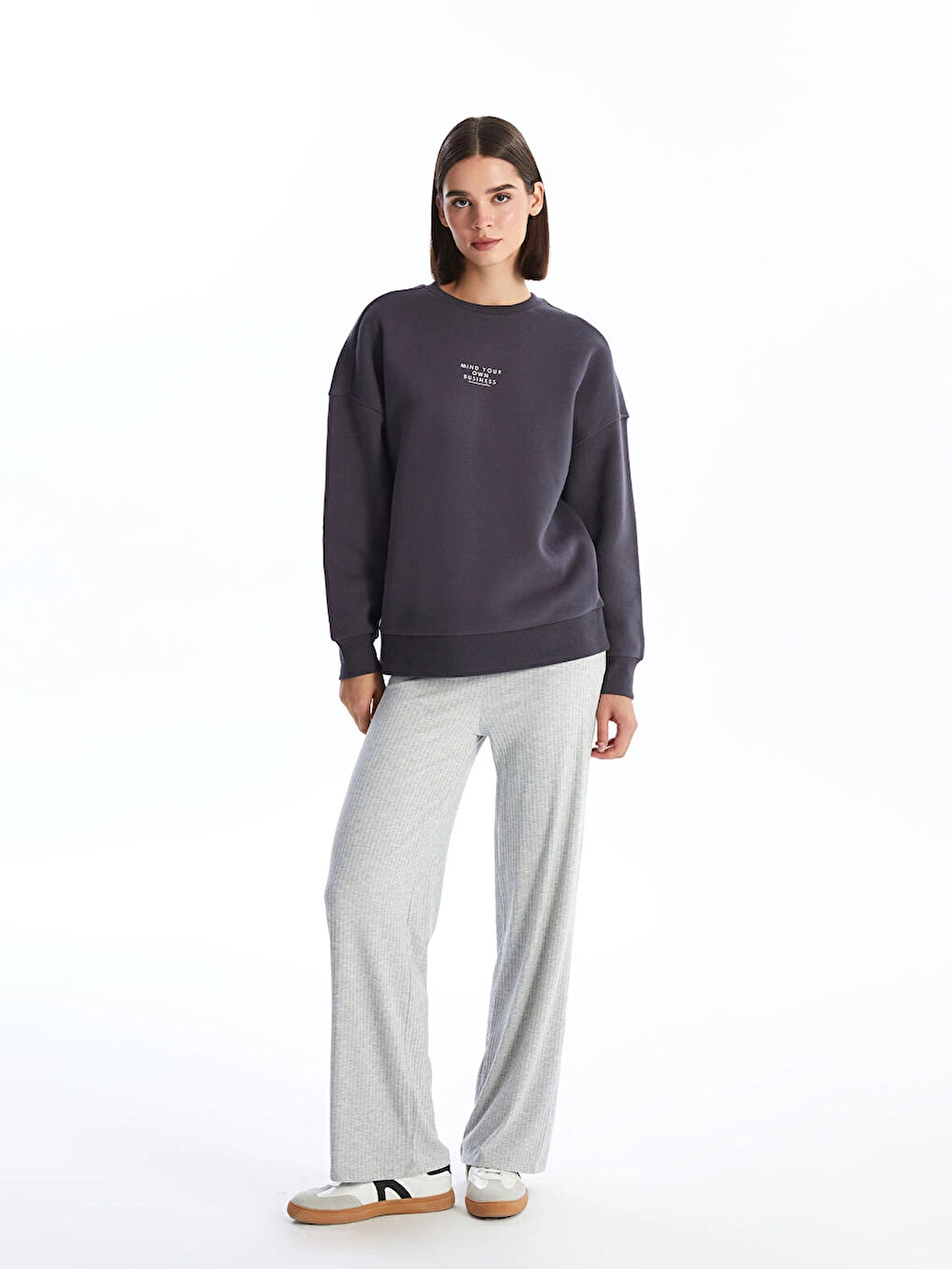 LCW Vision Gri Beli Lastikli Düz Kaşkorse Kadın Pantolon