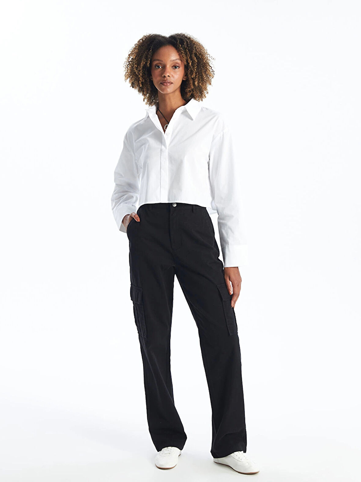 XSIDE Siyah Standart Fit Gabardin Kadın Kargo Pantolon