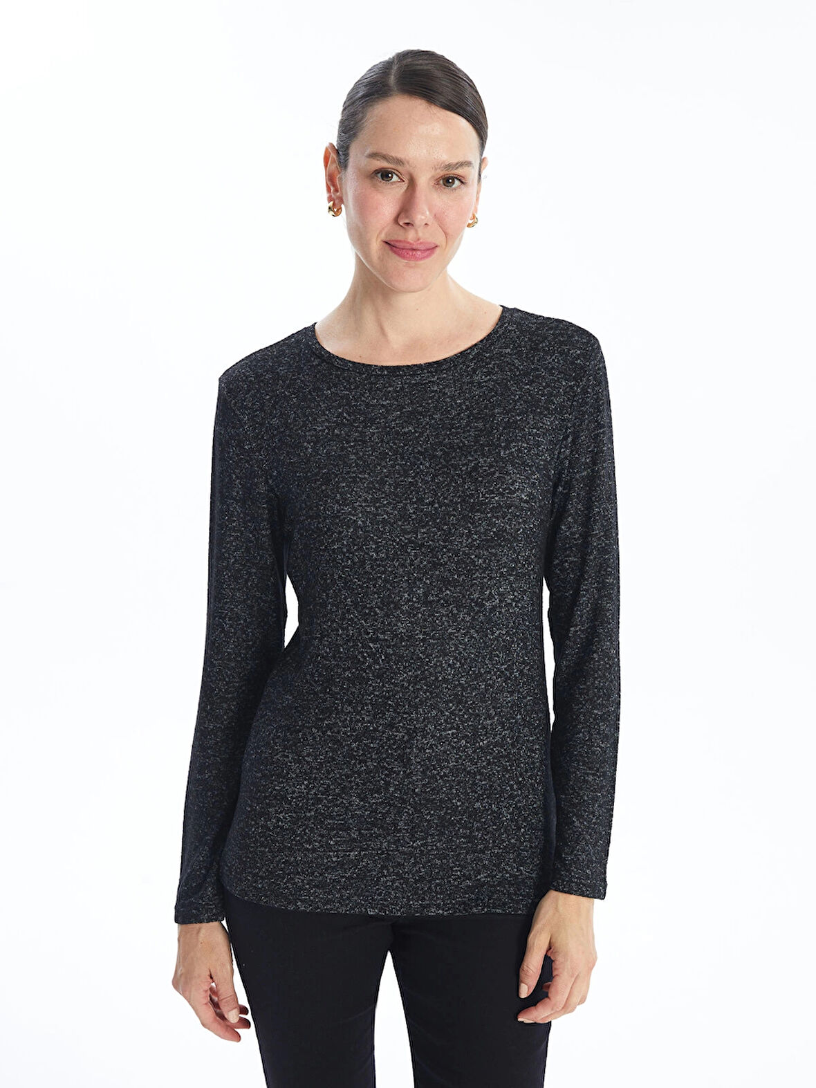 LCWAIKIKI Classic Siyah Bisiklet Yaka Kadın Tişört