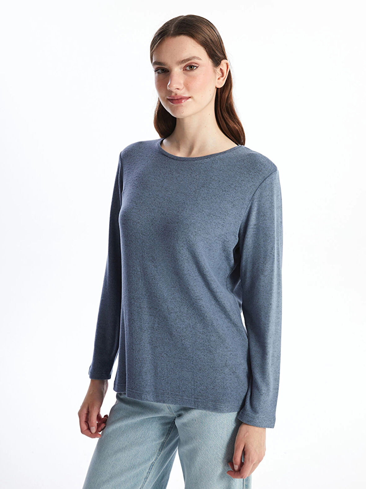 LCWAIKIKI Classic Mavi Bisiklet Yaka Kadın Tişört