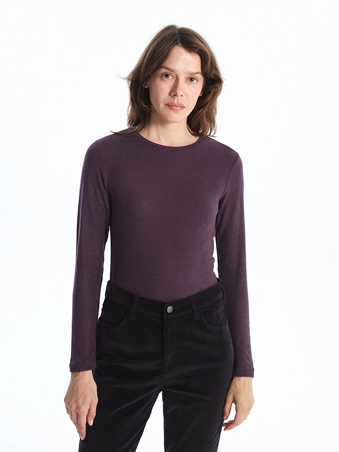 LCWAIKIKI Classic Mor Bisiklet Yaka Kadın Tişört