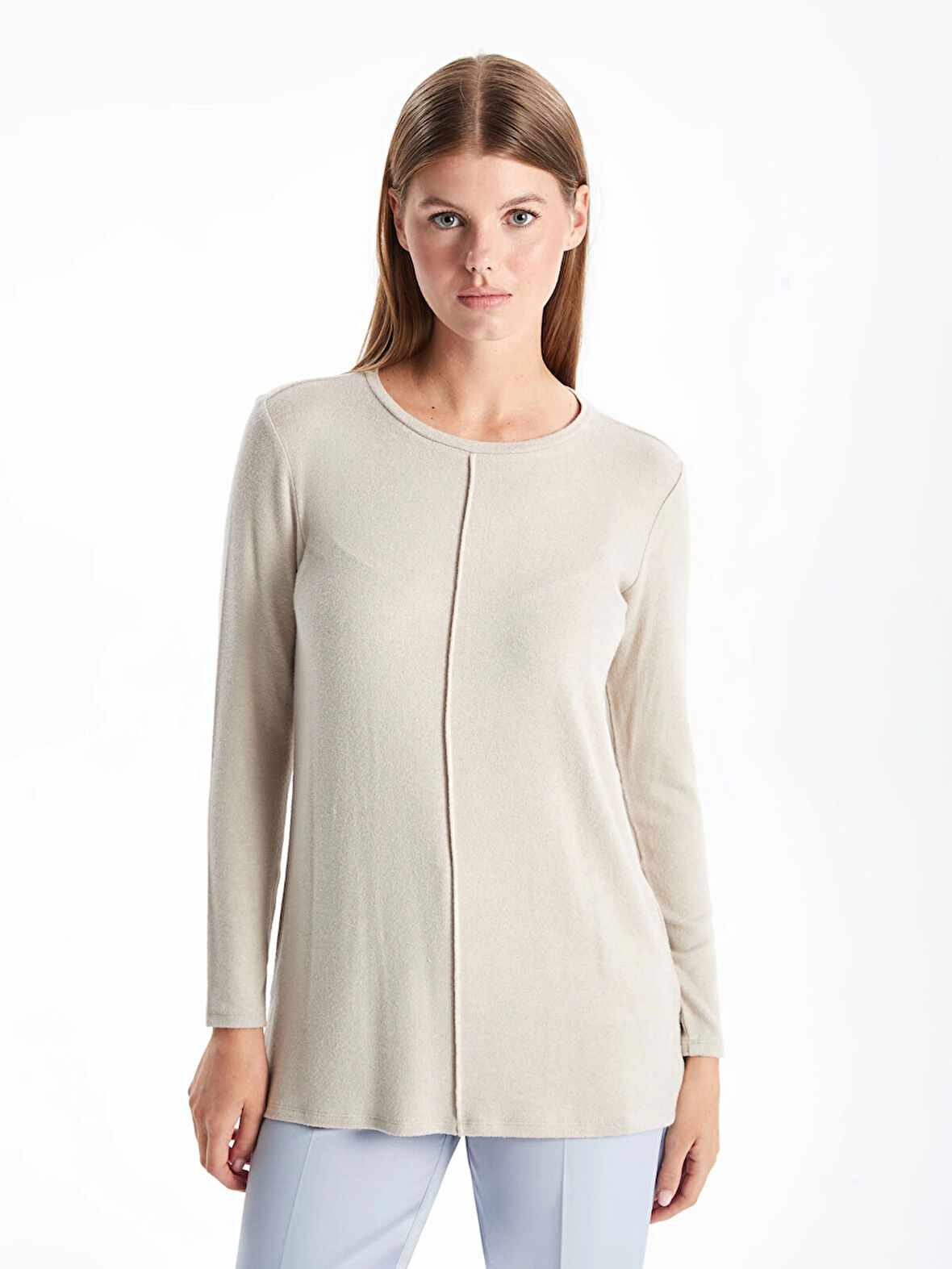 LCWAIKIKI Classic BEJ Bisiklet Yaka Kadın Tişört