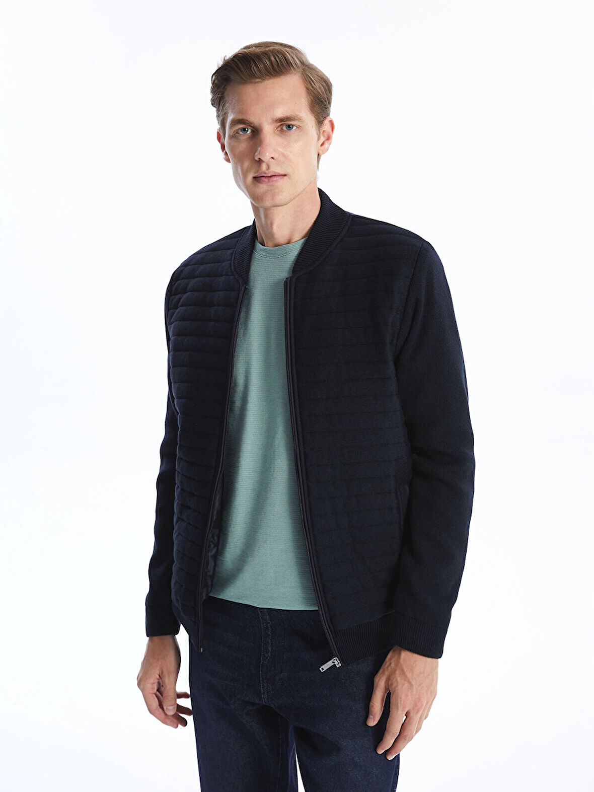 LCWAIKIKI Classic LACİVERT Standart Kalıp Kolej Yaka Erkek Triko Mont