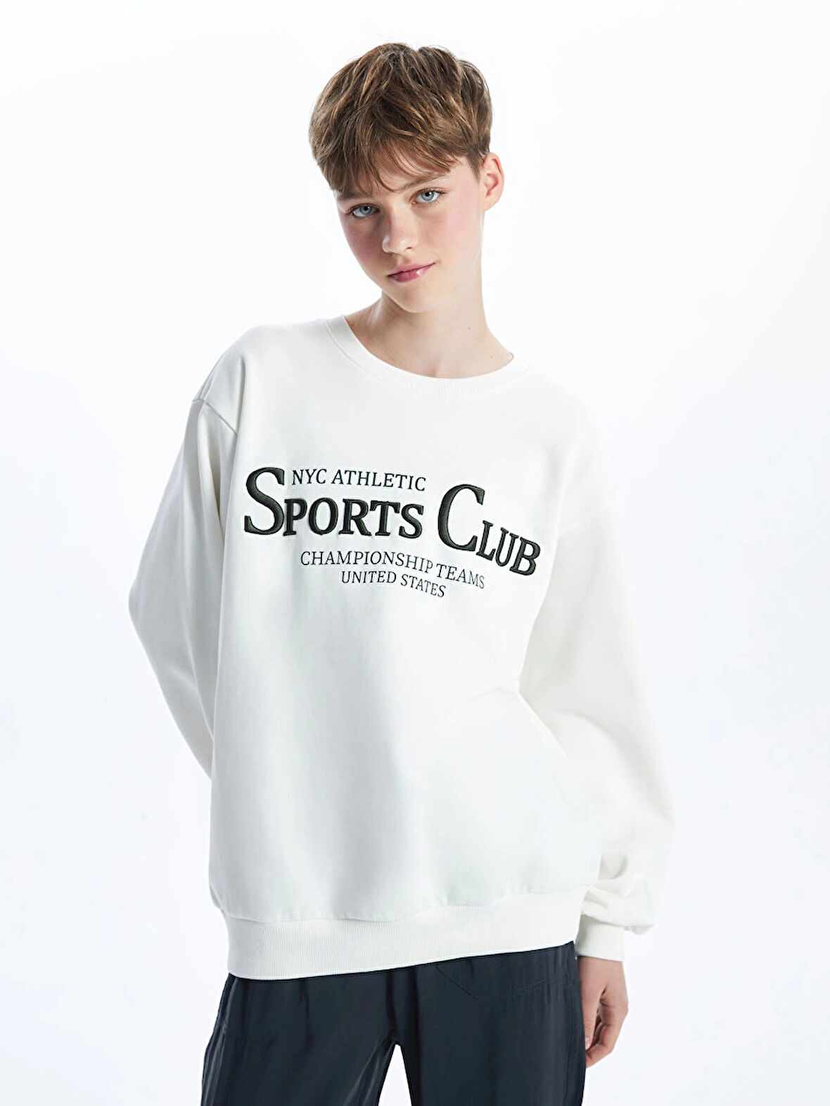 XSIDE ACTIVE Beyaz Baskılı Oversize Kadın Kalın Sweatshirt