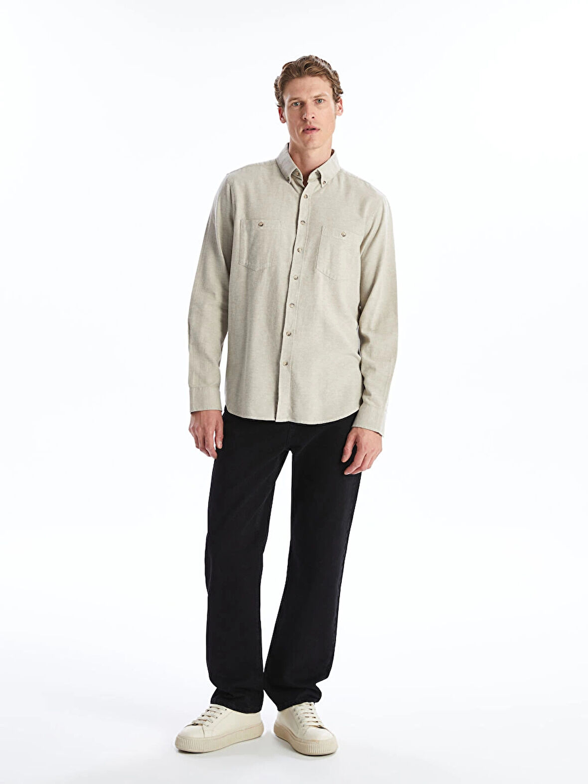 LCWAIKIKI Classic Bej Regular Fit Uzun Kollu Gabardin Erkek Gömlek