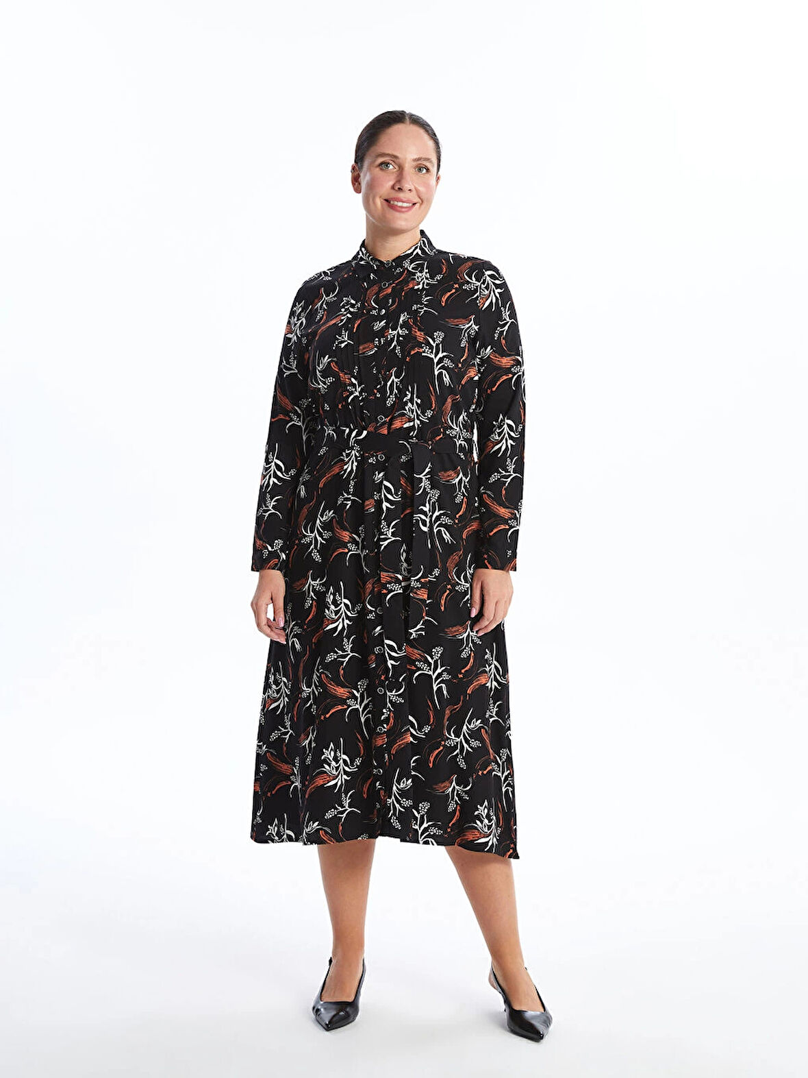 LCW Grace Siyah Desenli Kadın Gömlek Elbise