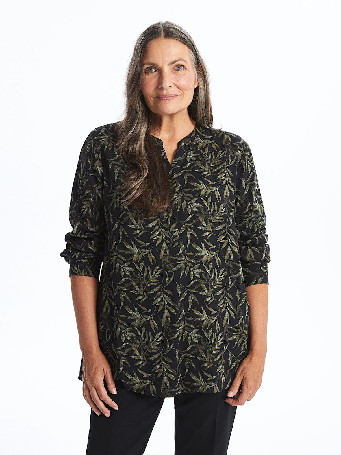 LCW Grace HAKİ Kaçık Yaka Desenli Kadın Bluz