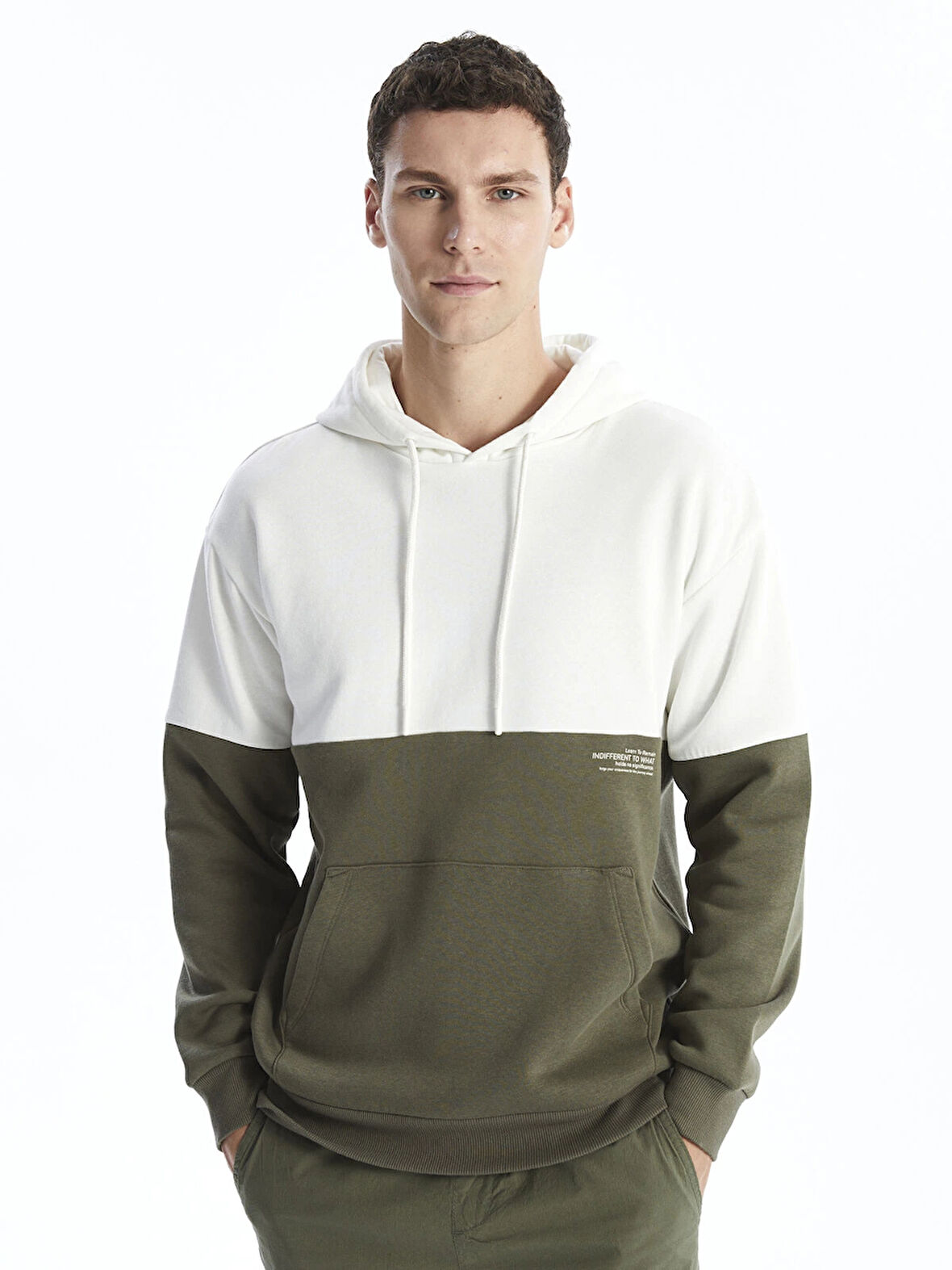 XSIDE Gri Uzun Kollu Renk Bloklu Erkek Kalın Hoodie