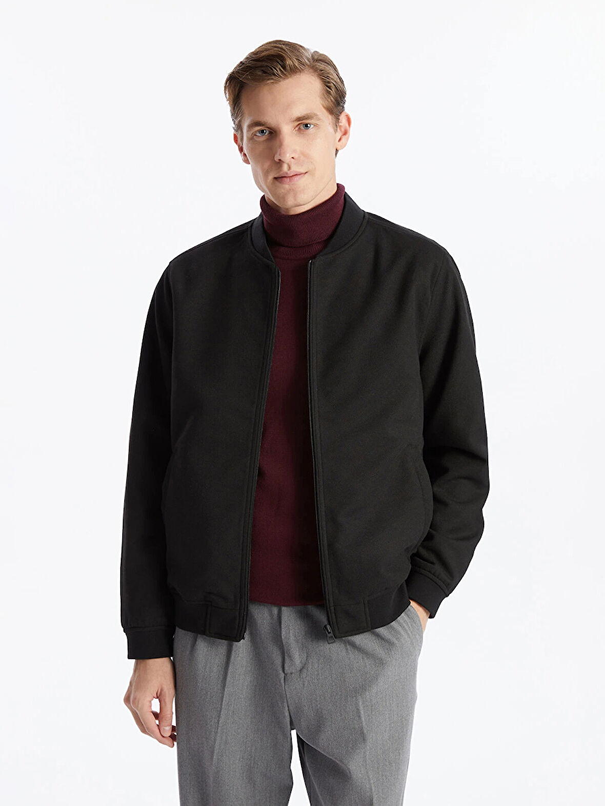 LCWAIKIKI Classic Siyah Standart Kalıp Kolej Yaka Erkek Bomber Mont