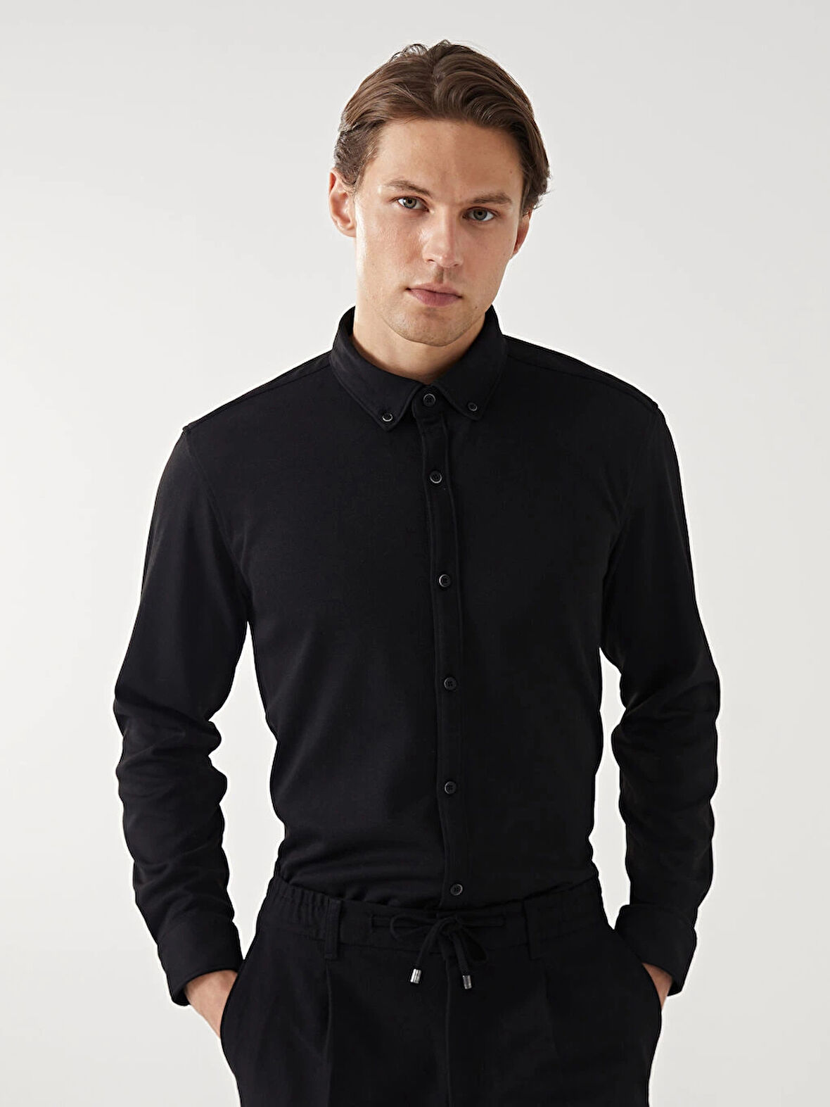 LCW Vision Siyah Slim Fit Uzun Kollu Erkek Gömlek