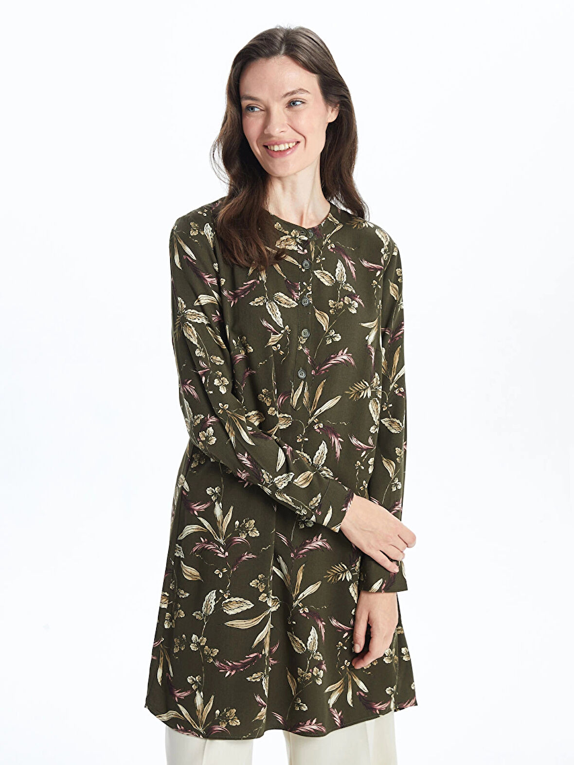 LCW Grace HAKİ Bisiklet Yaka Desenli Kadın Tunik