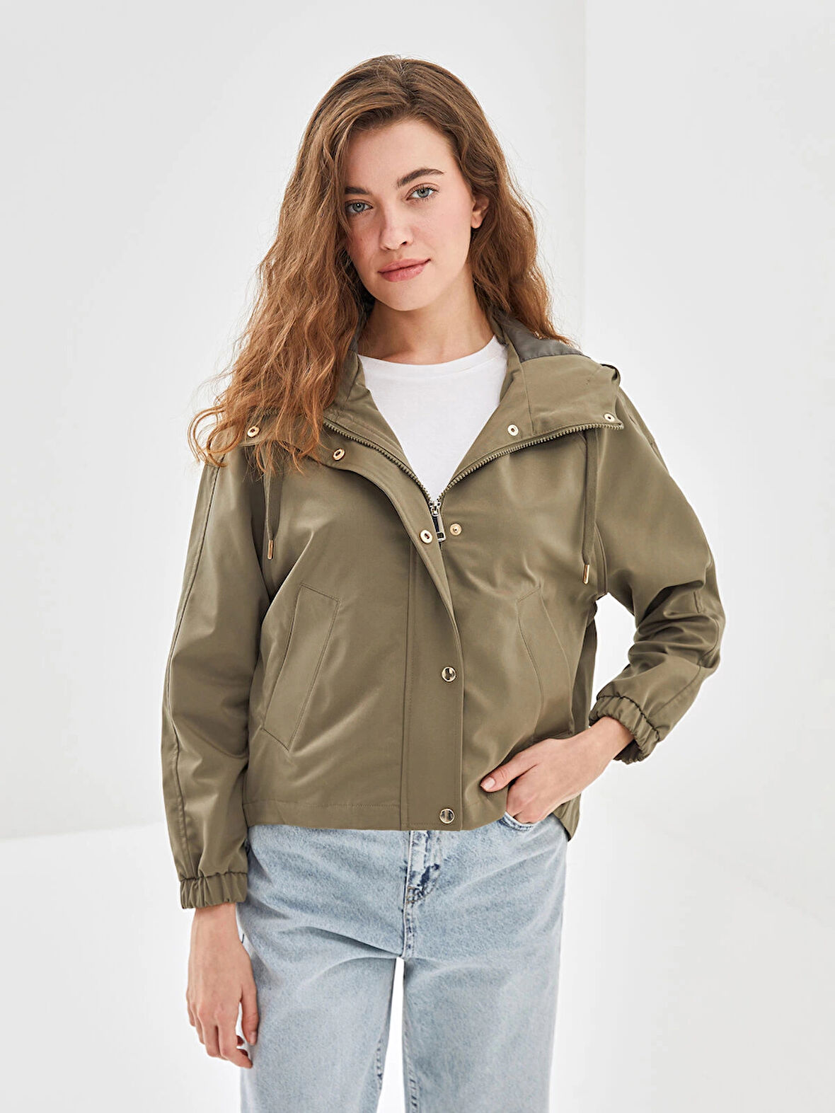 LCW Vision HAKİ Kapüşonlu Oversize Kadın Yağmurluk