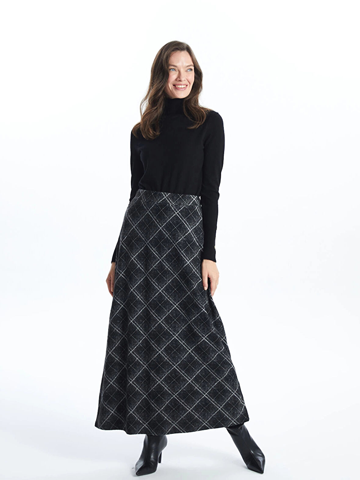 LCW Grace SİYAH Beli Lastikli Desenli Kadın Etek