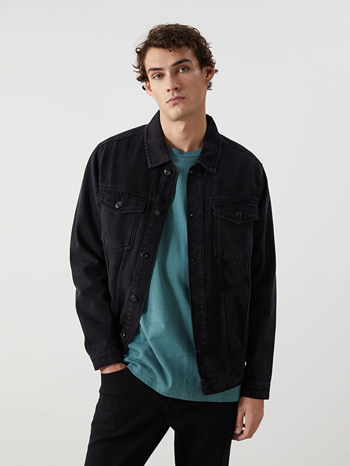 LCW Jeans Siyah Standart Kalıp Erkek Jean Ceket