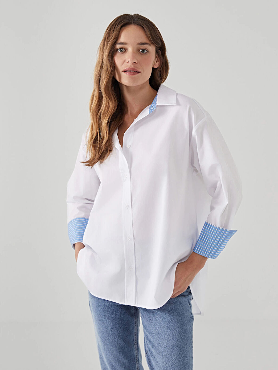 LCW Vision EKRU Oversize Kadın Gömlek