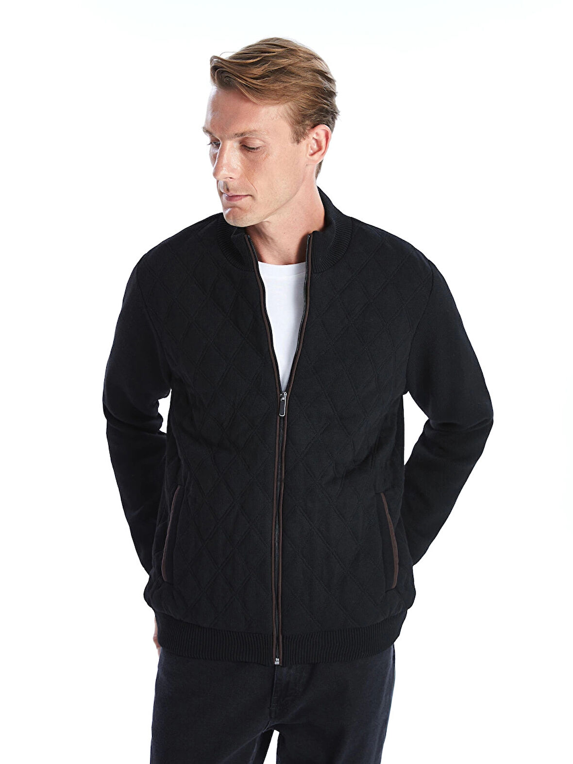 LCWAIKIKI Classic SİYAH Standart Kalıp Dik Yaka Erkek Triko Mont