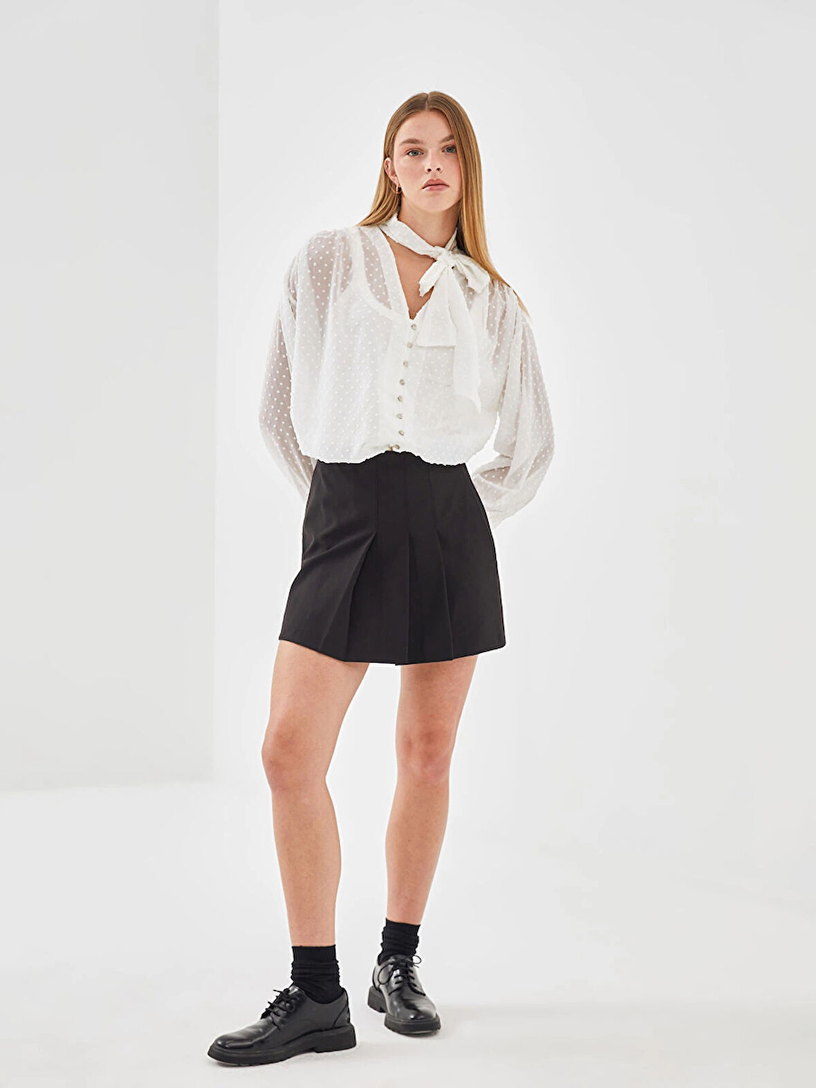 LCW Vision SİYAH Beli Fermuarlı Kadın Pileli Etek