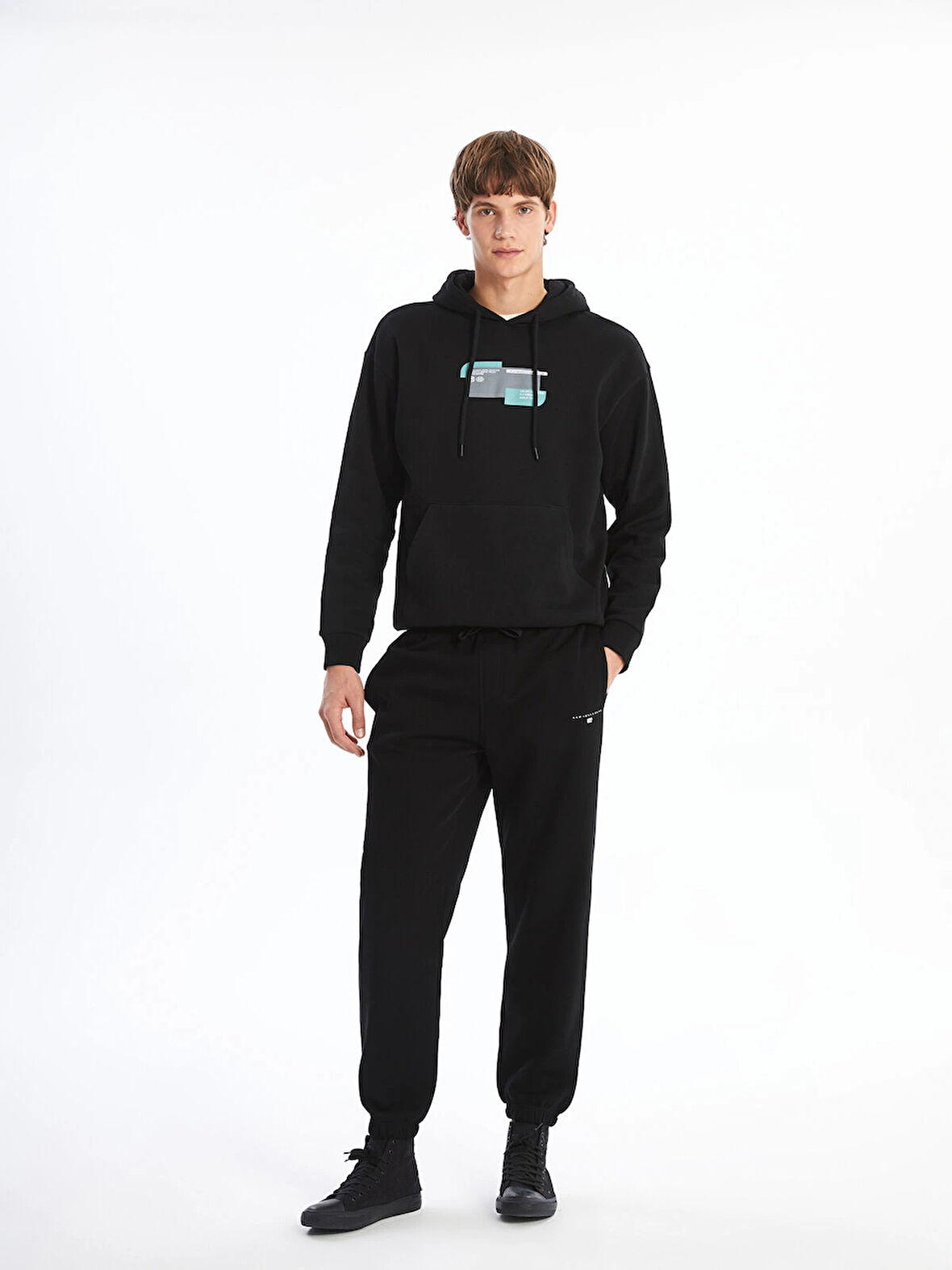 XSIDE Siyah Rahat Kalıp Erkek Kalın Jogger Eşofman Altı