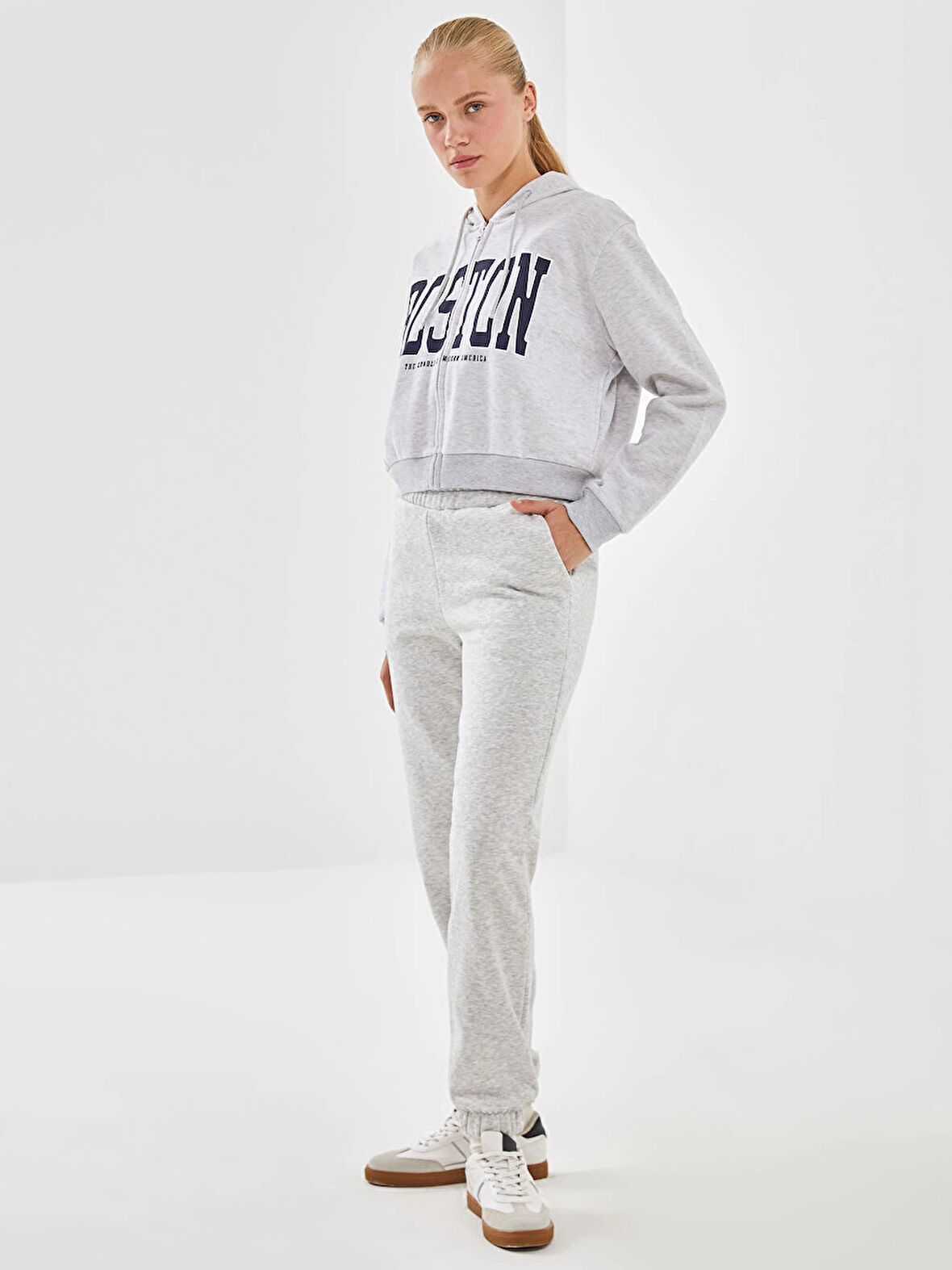 XSIDE ACTIVE Gri Beli Lastikli Kadın Kalın Jogger Spor Eşofman Altı