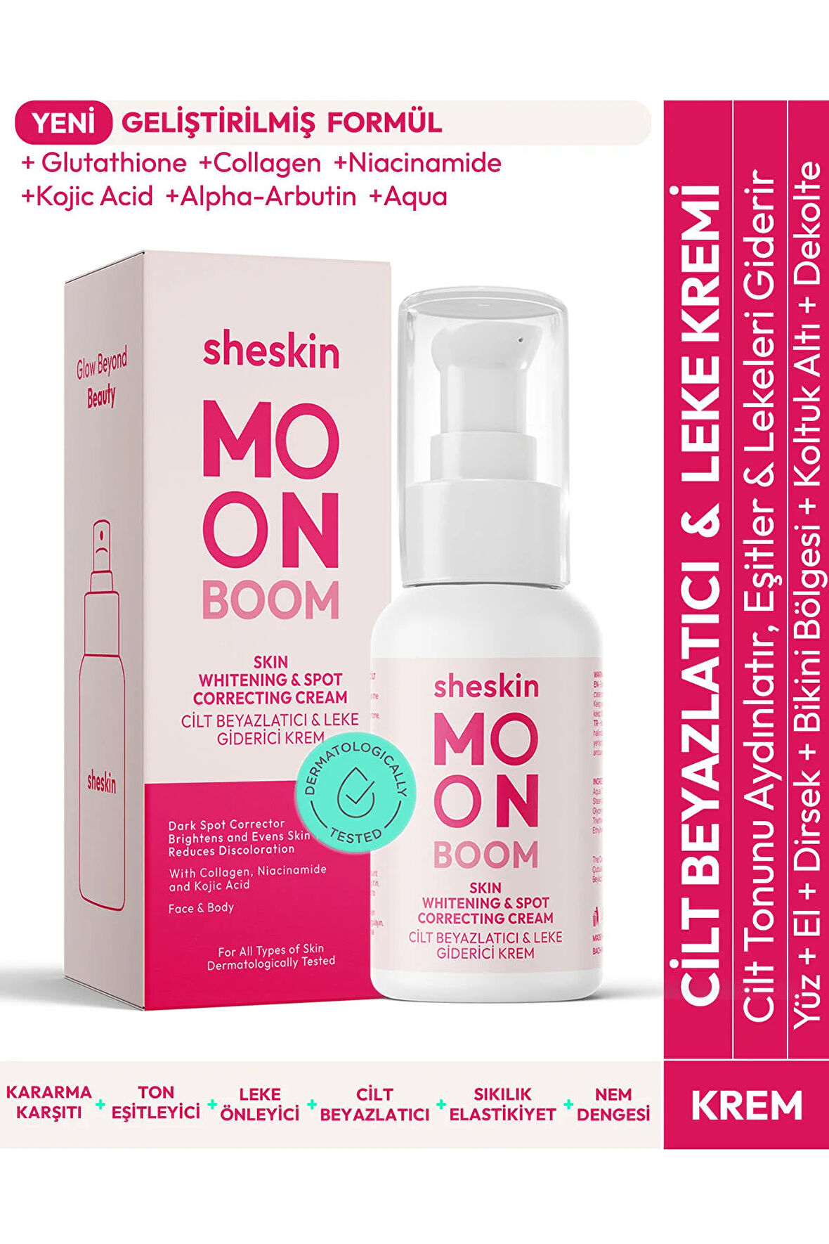 sheskin Moon Boom - Cilt Beyazlatıcı, Ton Eşitleyici Ve Leke Önleyici Krem – Parlak Ve Eşit Cilt Tonu!