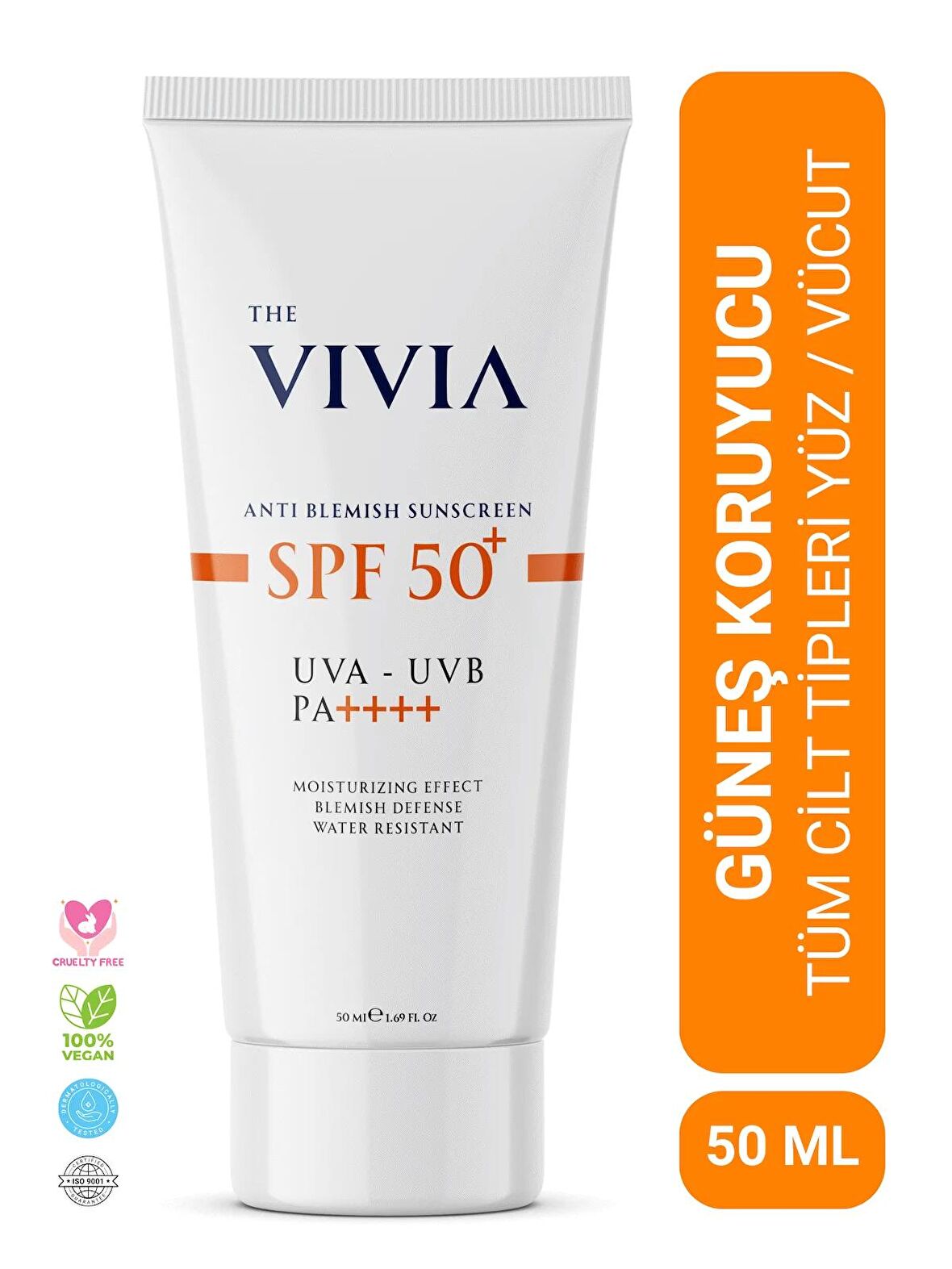 The Vivia Leke Karşıtı Yüksek Koruyucu Yüz Güneş Kremi Tüm Cilt Tipleri SPF 50+ 50 ml