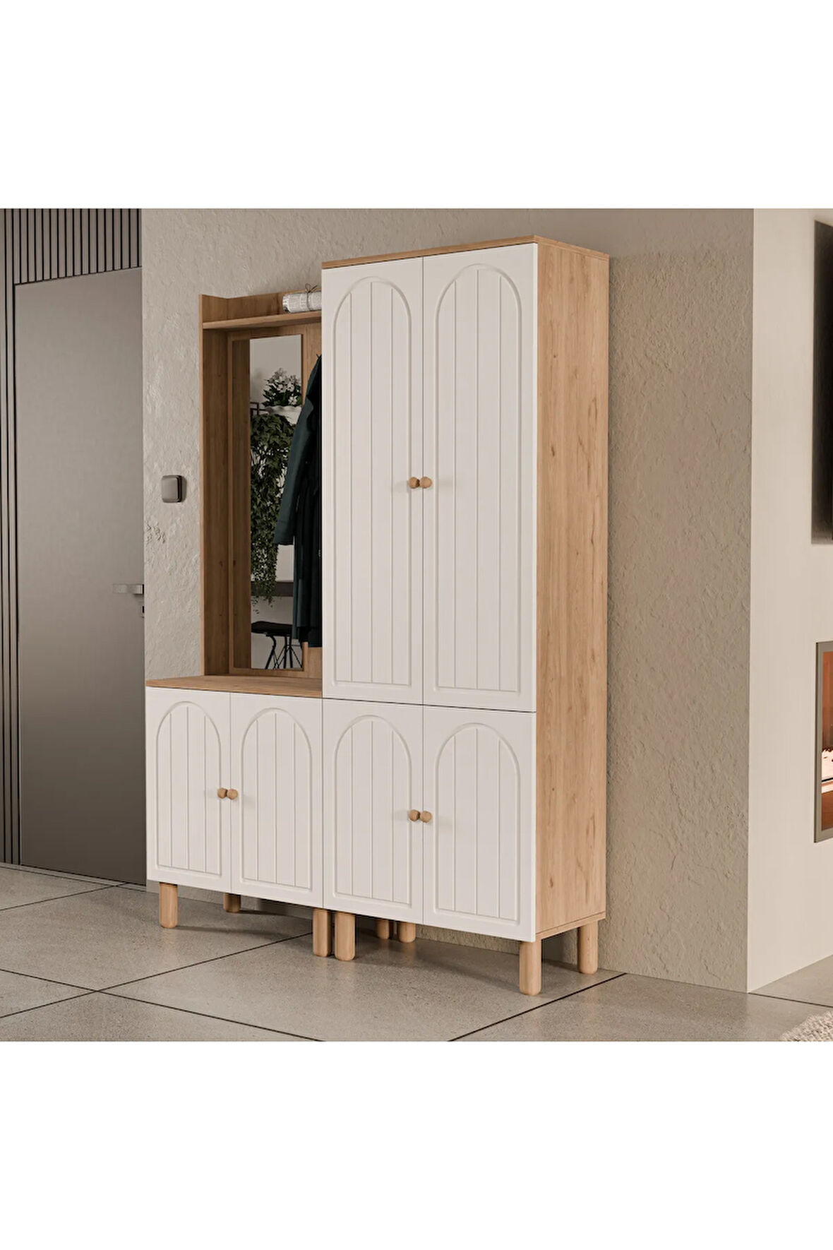 Mezza SET 5080-5084 RAPSODY SOL AYNALI 6 KAPAKLI (MEMBRAN) 7 ASKILI BOHEM PORTMANTO SEPET-BEYAZ