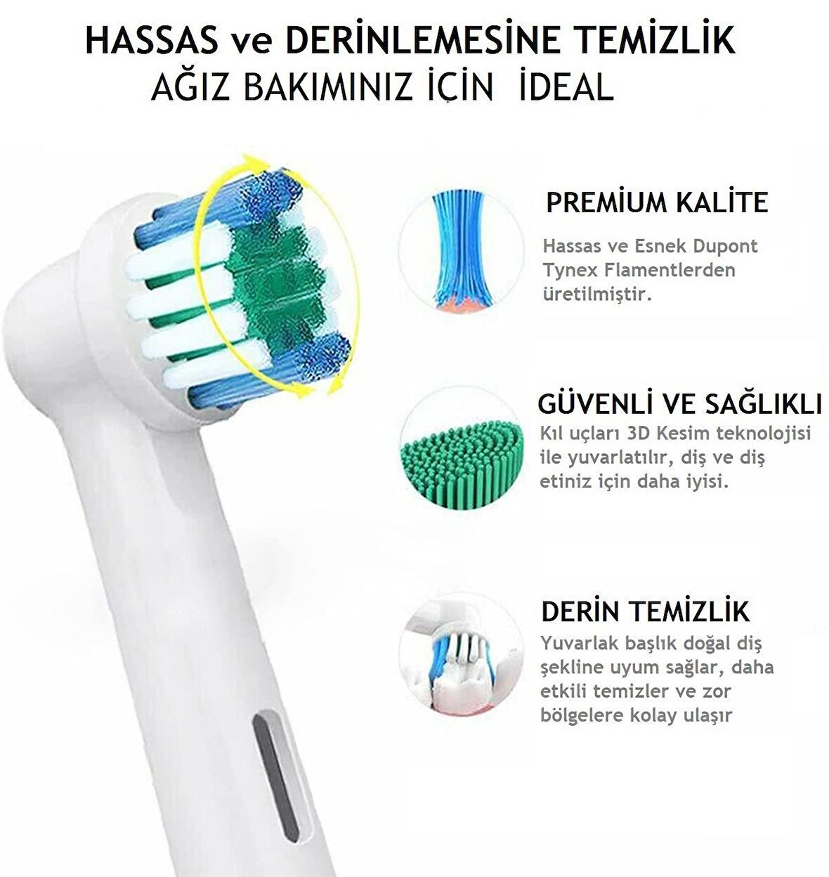 OralGood Elektrikli Diş Fırçası Başlıkları Oral-B ile uyumlu Yedek Başlık 4'lü Paket Medium Sof