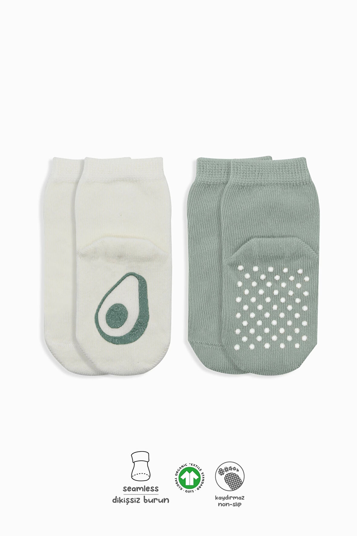 Bistyle Meyve Figürlü Kaymaz Soket Çorap 2'Li BS10105 Nil Ekru
