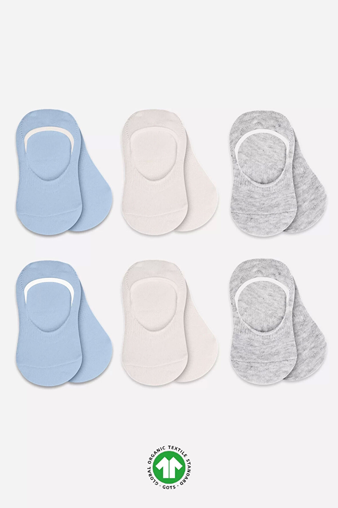 6'lı Silikonlu Babet Penye Çorap Bs30101b Mavi Ekru Gri