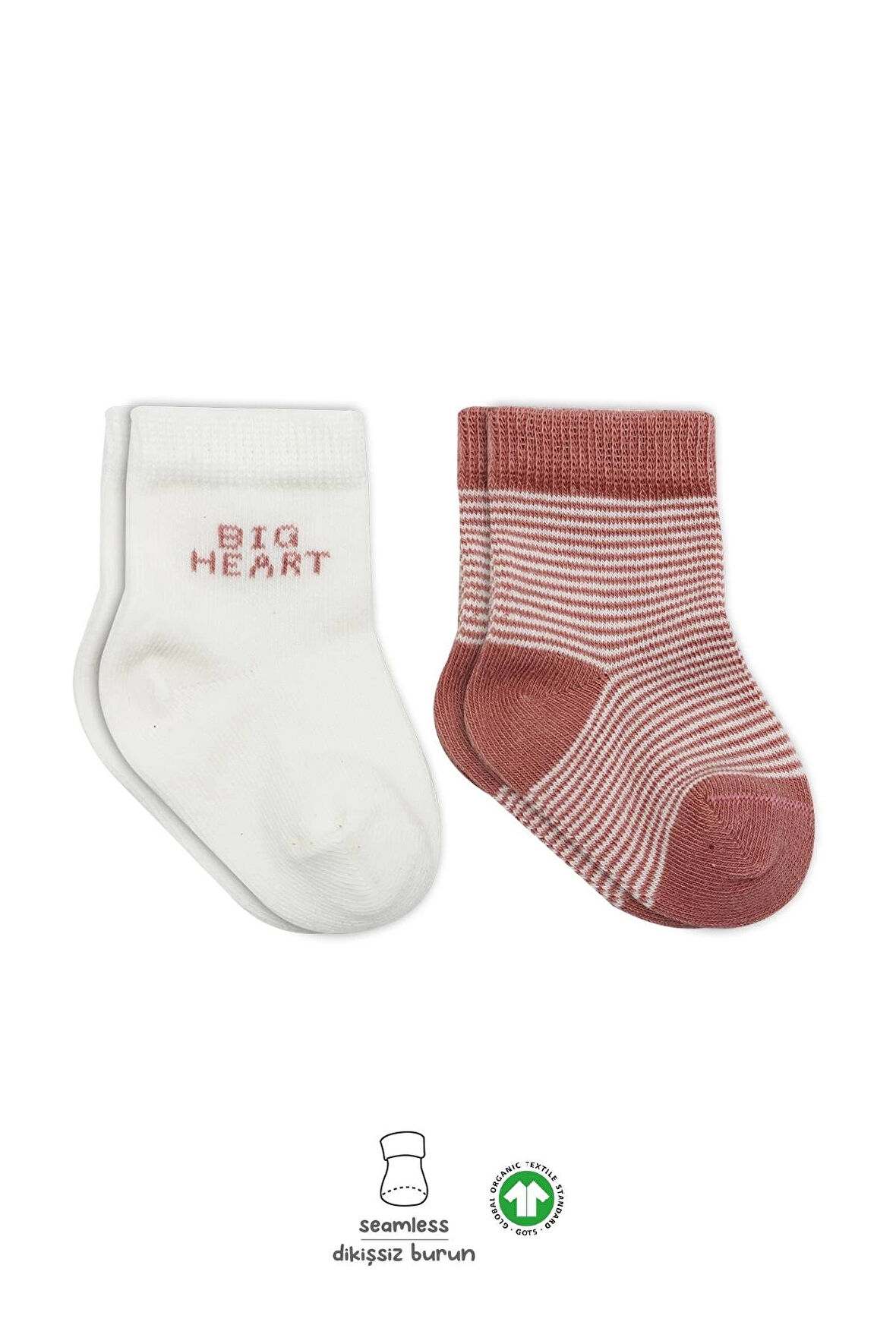 Bistyle Big Heart Penye Soket Çorap 2'Li BS10117 Pudra