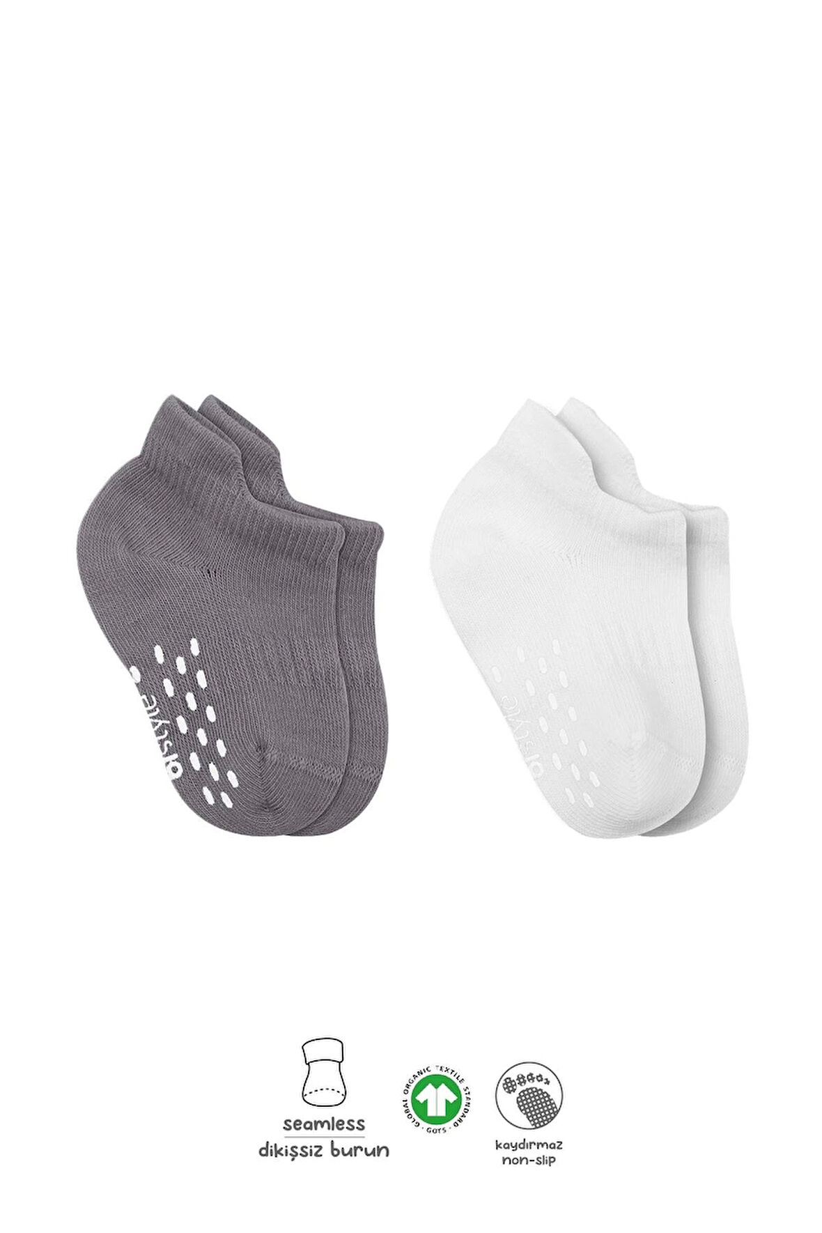 Bistyle 2'li Sneakers Kaymaz Colours Penye Çorap Bs20104 Gri Beyaz