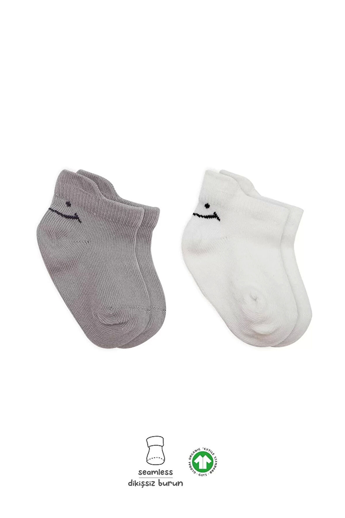 2'li Sneakers Smile Penye Çorap Bs20106 Gri Ekru