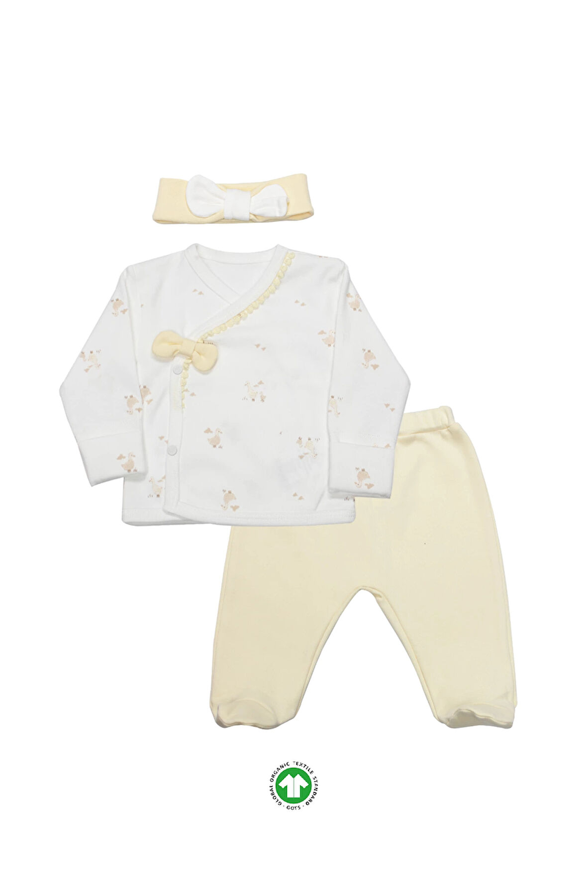 Bistyle 3'lü Zıbın Takım Welcome Baby Duck 13104 Sarı-ekru