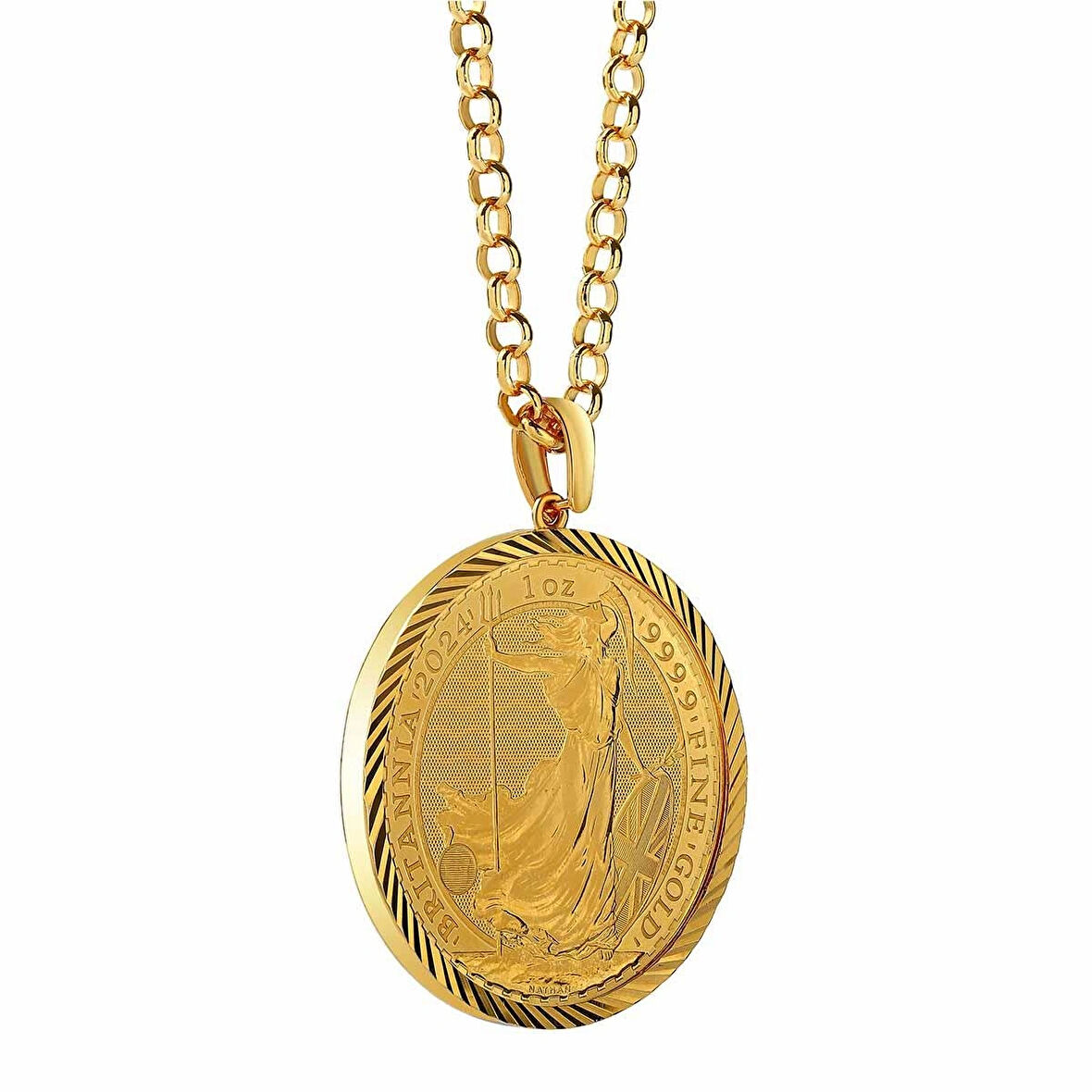 AgaKulche Britannia King Charles III 14 Ayar Kalemli Altın Çerçeve Kolye