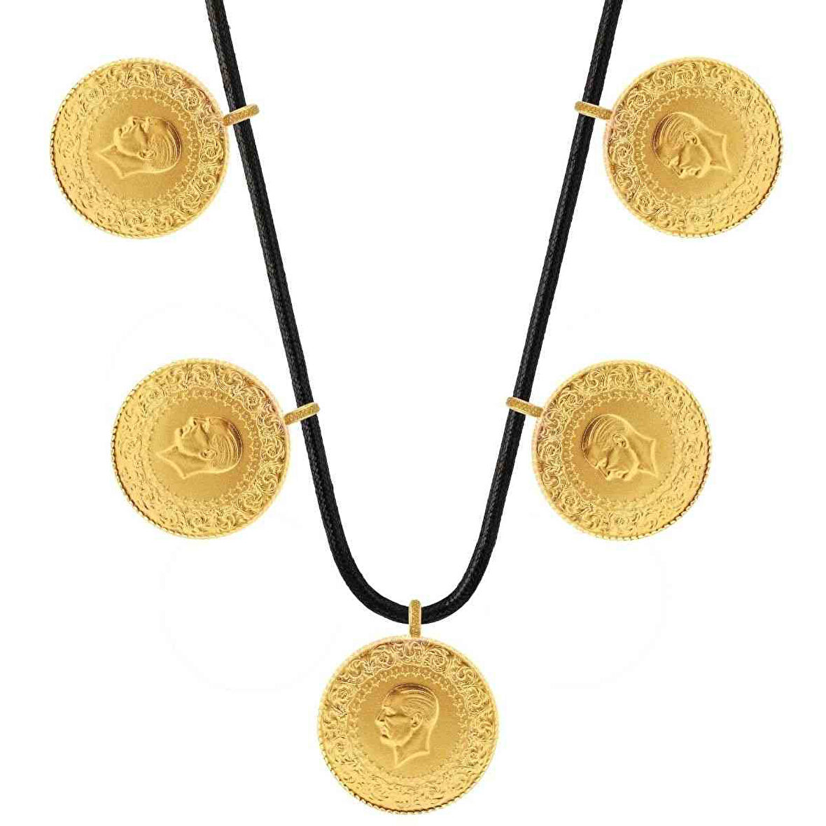 AgaKulche 22 Ayar 5 Tam Altın Siyah İpli Kolye