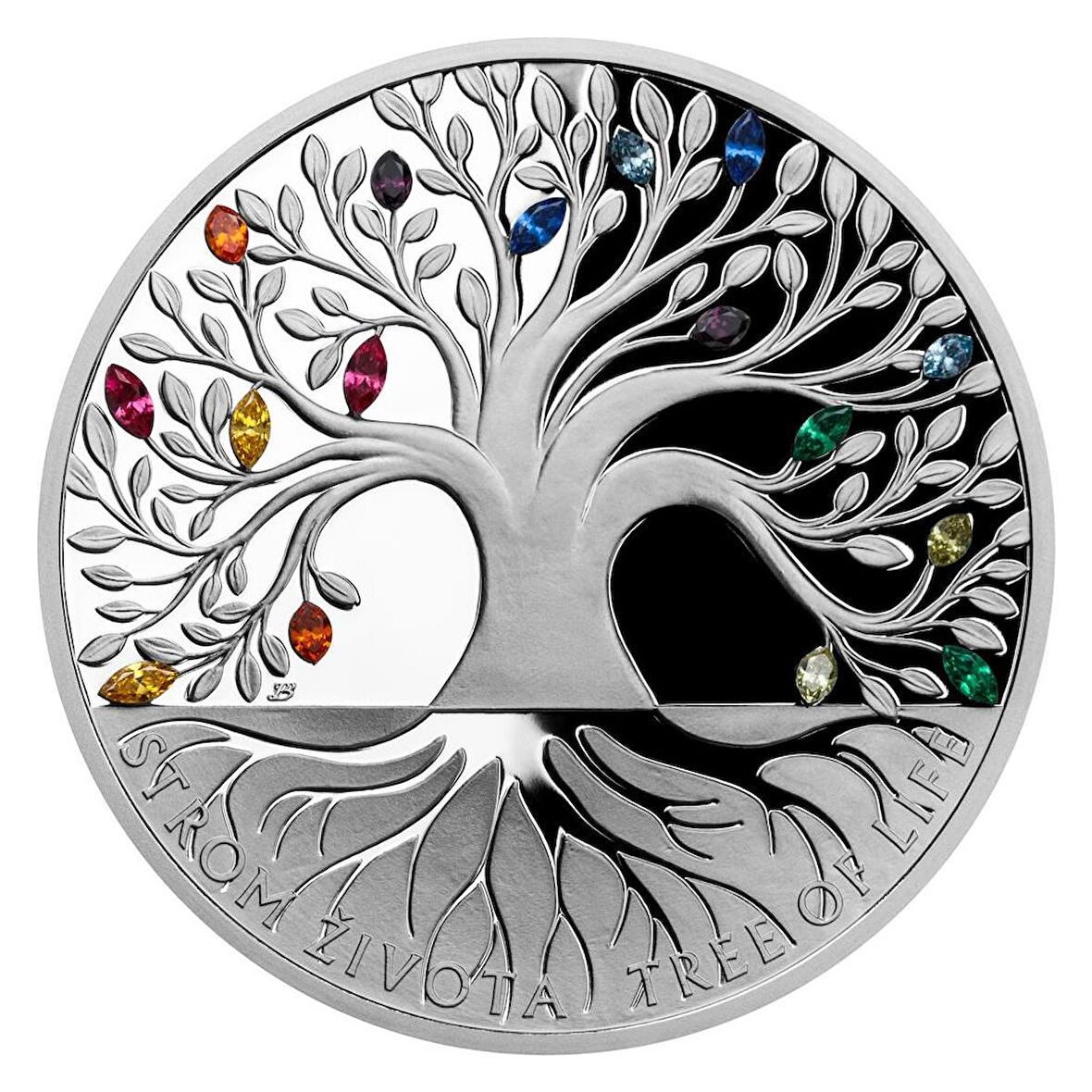 AgaKulche Gökkuşağı Yaşam Ağacı Kristal Taşlı Gümüş Sikke Coin