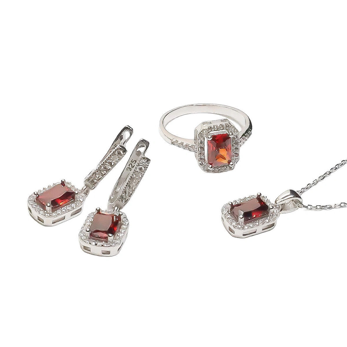 AgaKulche Baget Taşlı Gümüş Kare Model Takı Seti S6-KK (925)