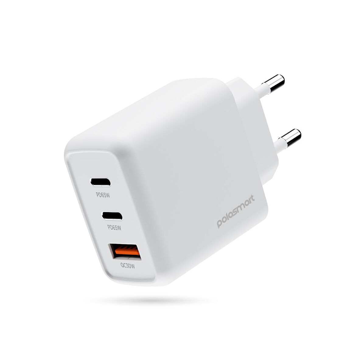 Polosmart PBS135 65W PD Hızlı Şarj Adaptörü 2 Type-C + USB Çıkış (3 Port) Güvenli Şarj Beyaz