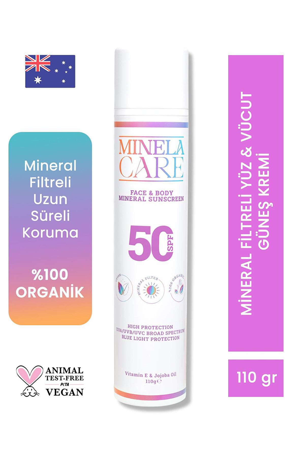 Minela Care Organik Mineral Filtreli Yüz ve Vücut Güneş Kremi SPF 50 110gr