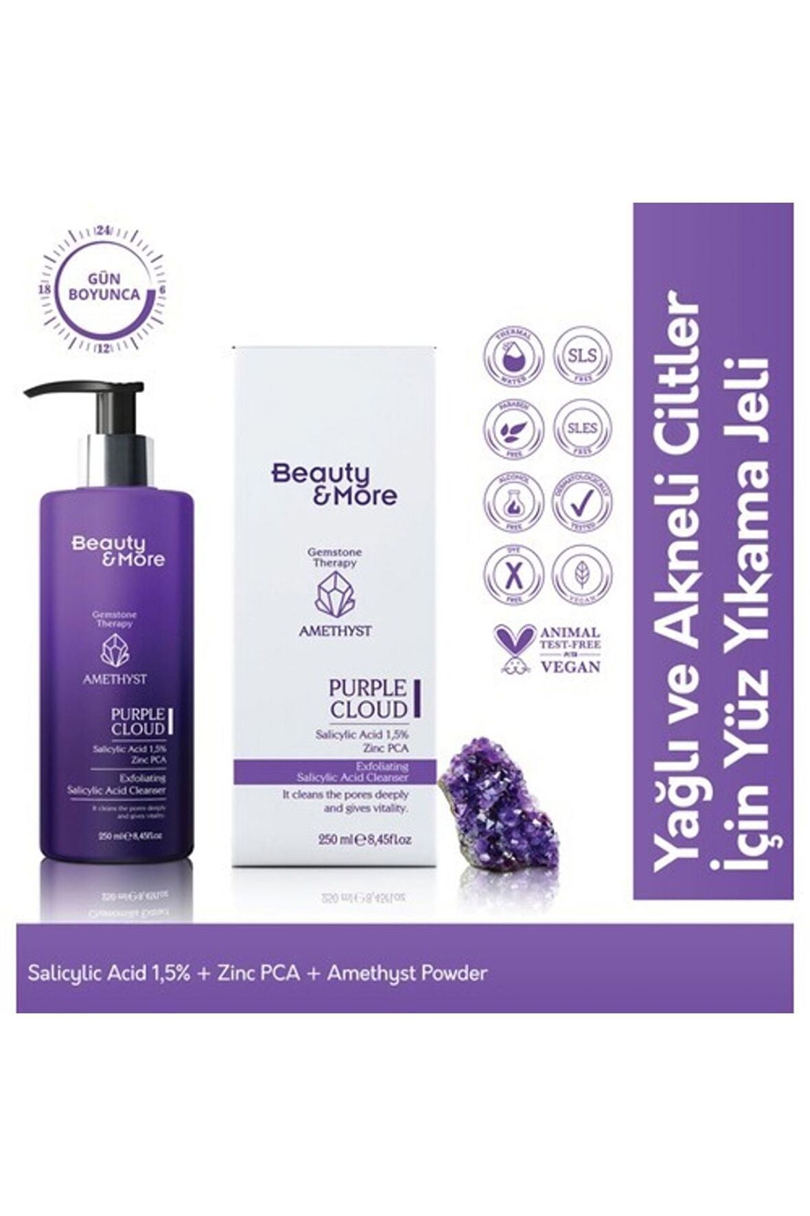 Beauty&more Ametist Purple Cloud Yağlı Ve Akneli Ciltler Için Yüz Yıkama Jeli 250 ml Salicylic Acid