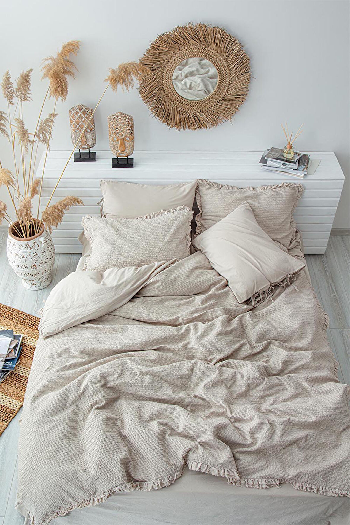 Ecocotton Ayda Bej Çift Kişilik %100 Organik Pamuk Nevresim Takımı