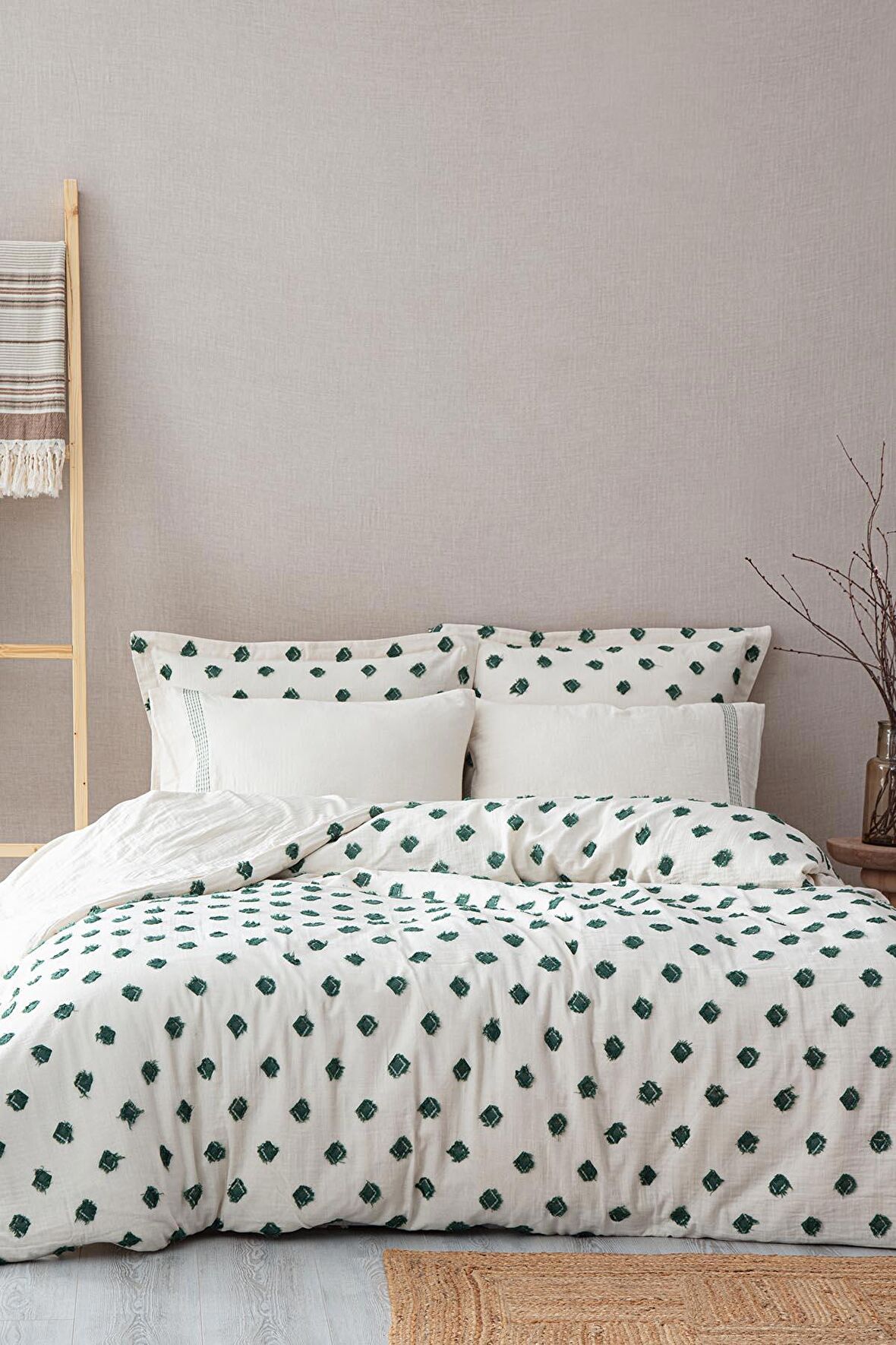 Ecocotton İmre Battal Boy Nevresim Takımı %100 Organik Pamuk Müslin Yeşil 240x220 Cm