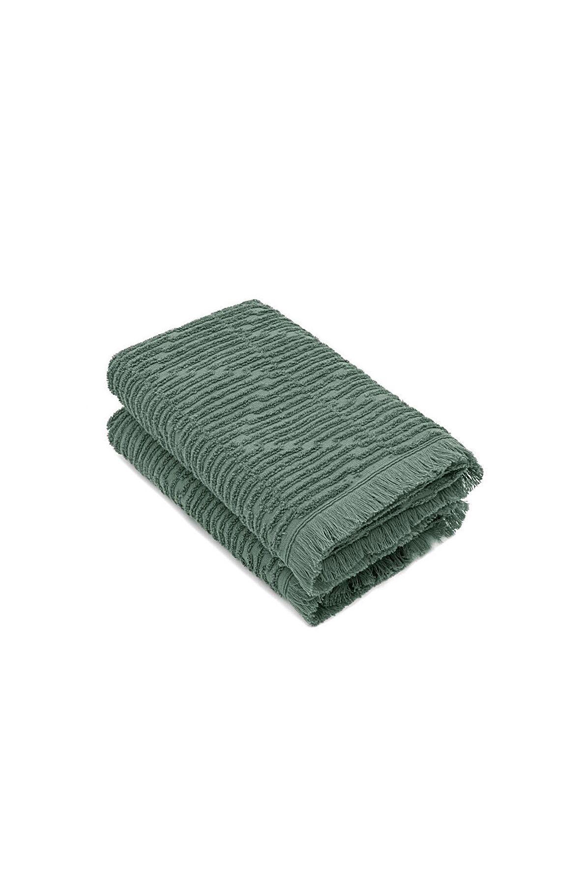 Green Black Anisa El Yüz Havlusu %100 Pamuk Penye Jakarlı Yeşil 50x90 Cm