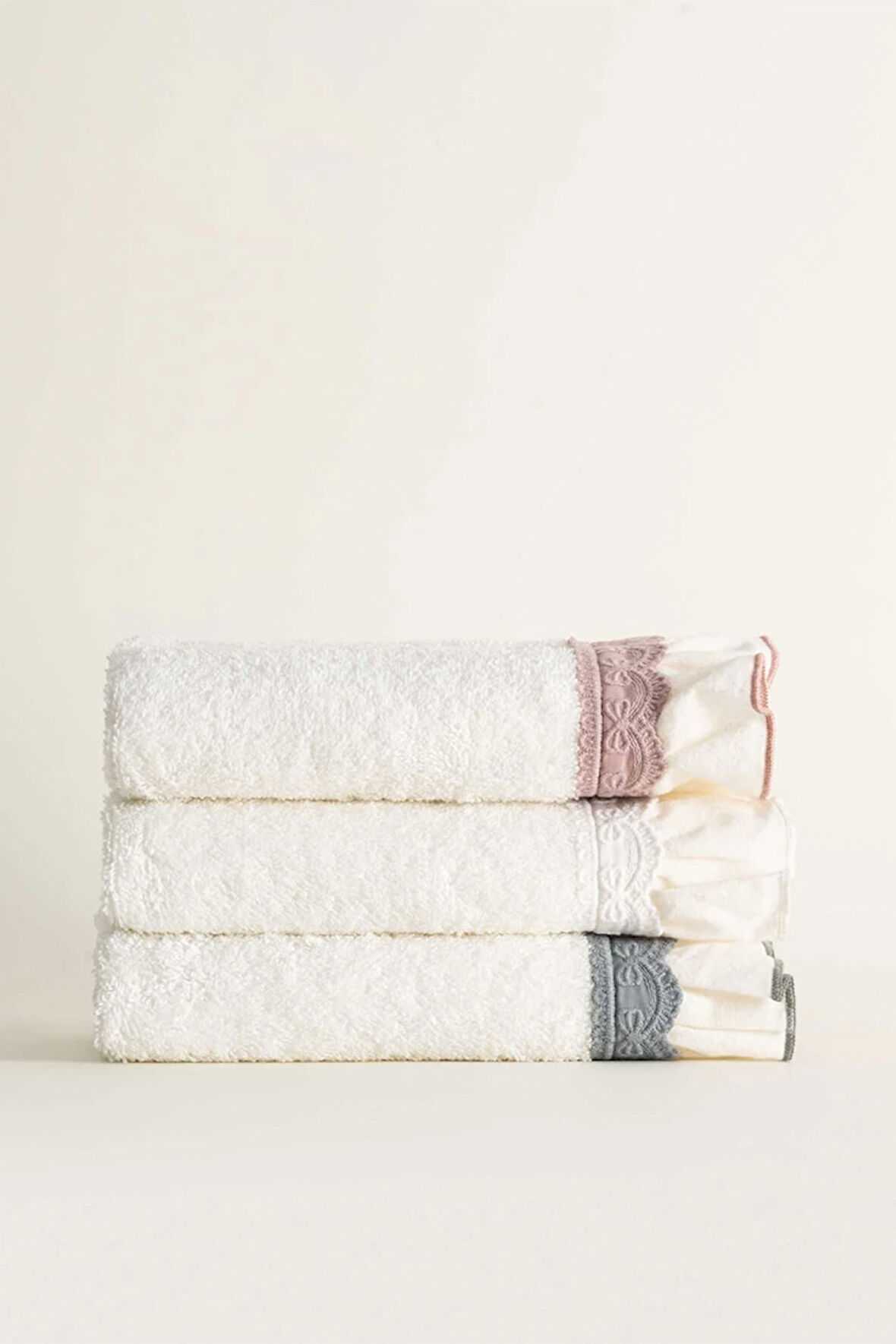 Ecocotton Alessa Krem/Pudra/Yeşil %100 Organik Pamuk 3 Parça Havlu Seti 30x50 cm