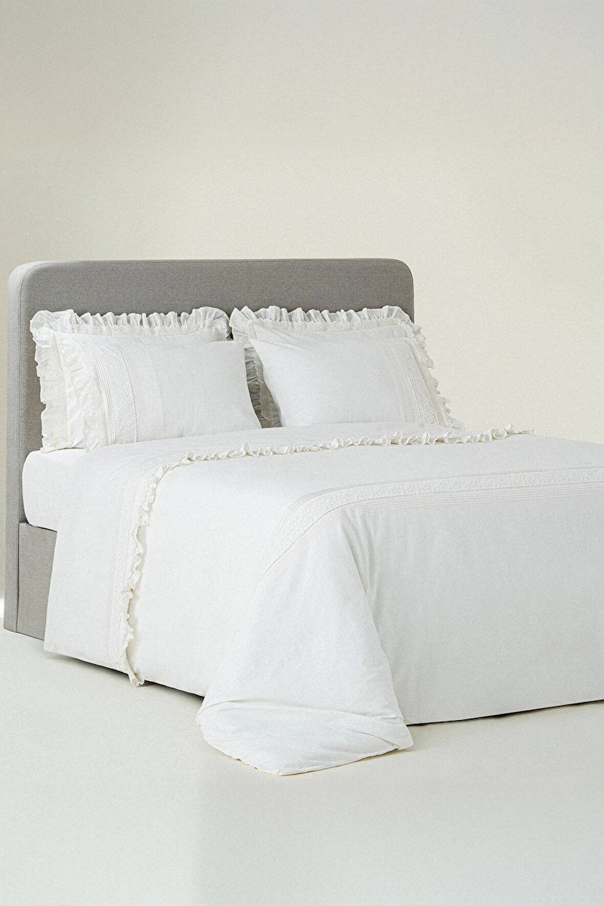 Ecocotton Adelya Krem Çift Kişilik %100 Organik Pamuk Keten Nevresim Takımı